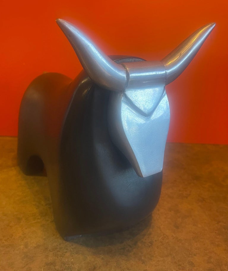 Stylized Ceramic and Aluminum Charging Bull Sculpture For Sale at 1stDibs