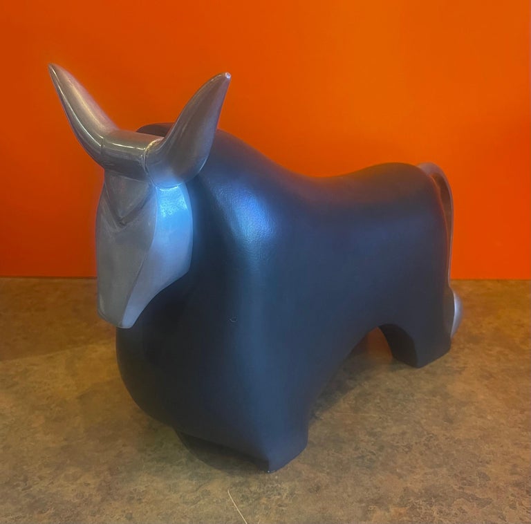 Stylized Ceramic and Aluminum Charging Bull Sculpture For Sale at 1stDibs