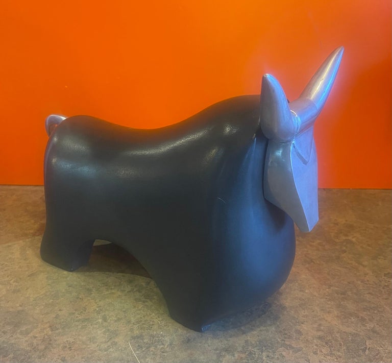 Stylized Ceramic and Aluminum Charging Bull Sculpture For Sale at 1stDibs