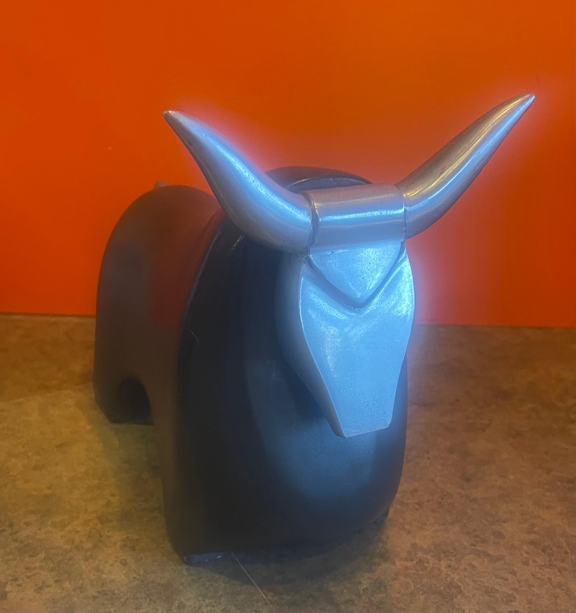 20th Century Stylized Ceramic and Aluminum Charging Bull Sculpture  For Sale