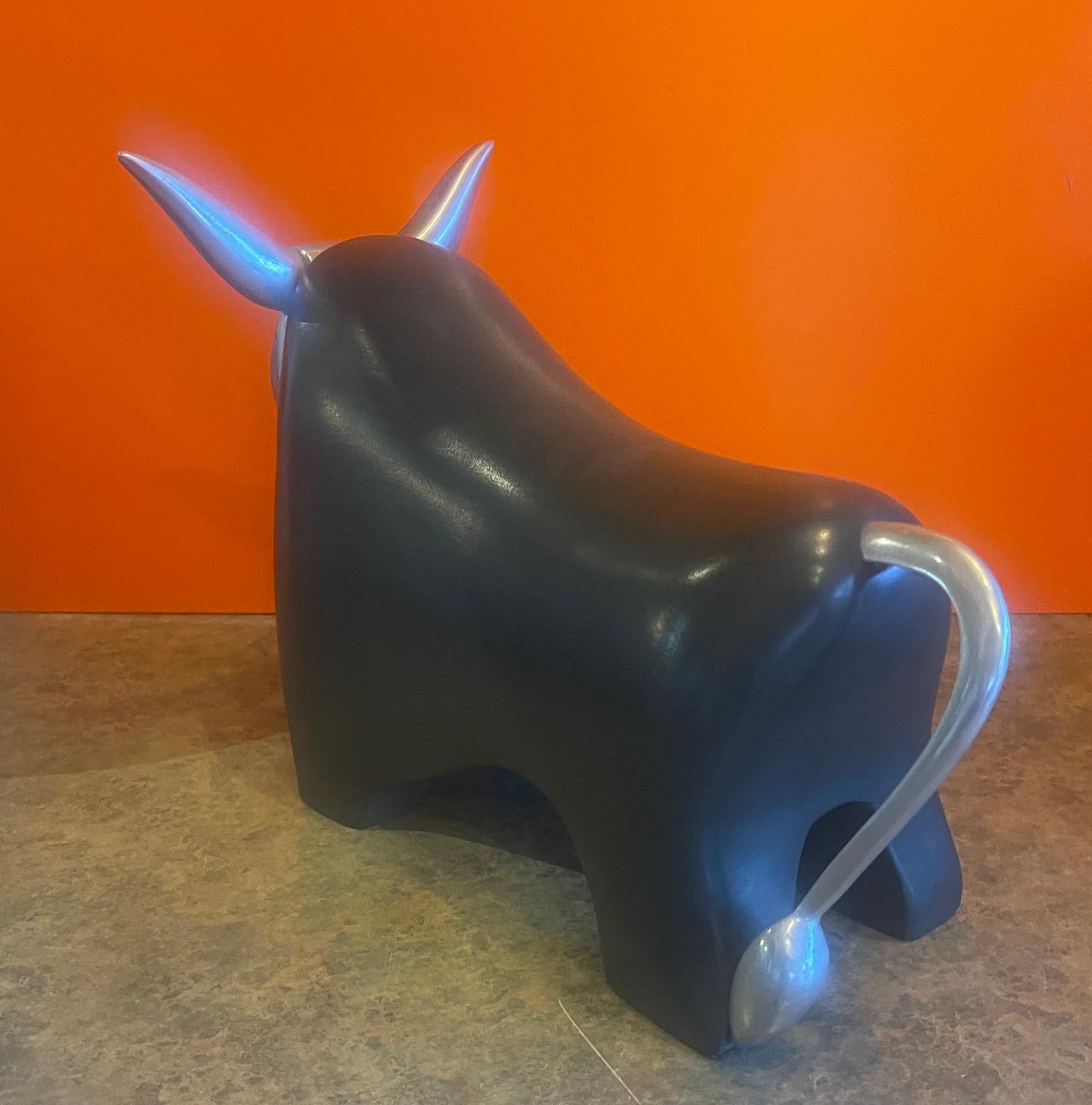 Stylized Ceramic and Aluminum Charging Bull Sculpture  For Sale 1