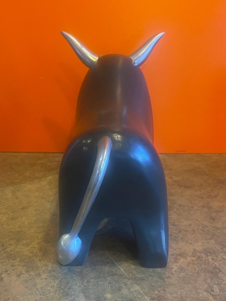 Stylized Ceramic and Aluminum Charging Bull Sculpture For Sale at 1stDibs