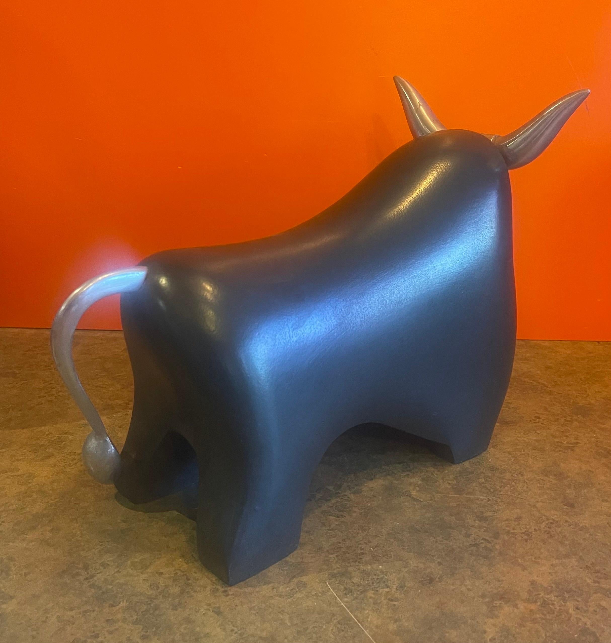 Stylized Ceramic and Aluminum Charging Bull Sculpture  For Sale 3