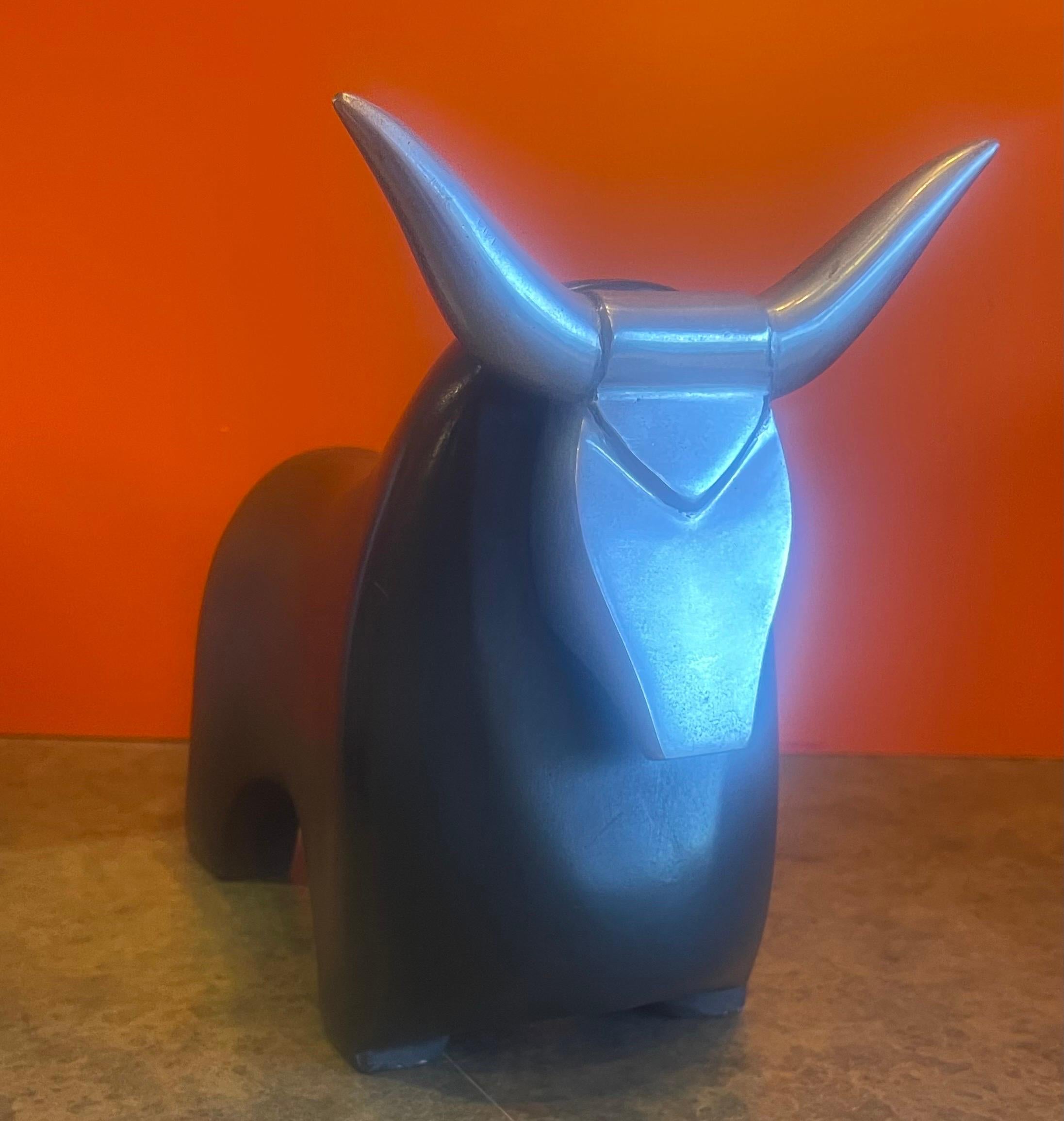 Stylized Ceramic and Aluminum Charging Bull Sculpture  For Sale 4