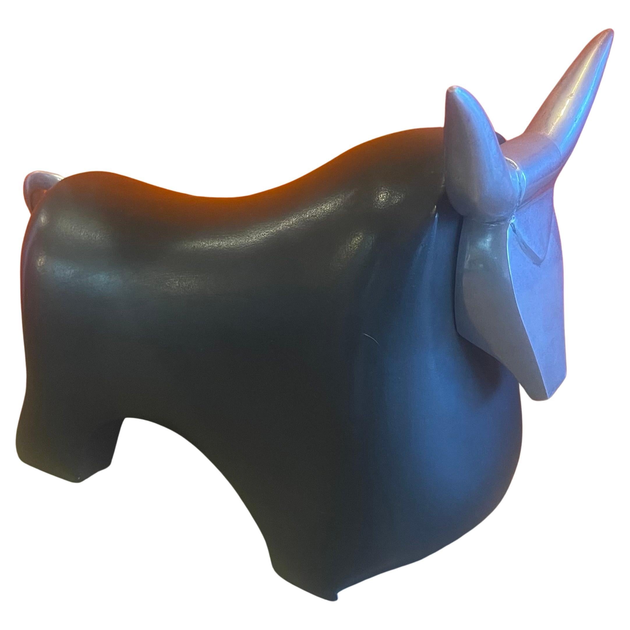 Stylized Ceramic and Aluminum Charging Bull Sculpture  For Sale