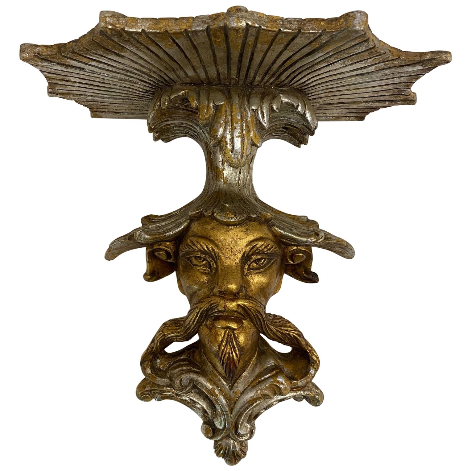 Stylized Chinoiserie Silver and Gold Plaster Wall Bracket