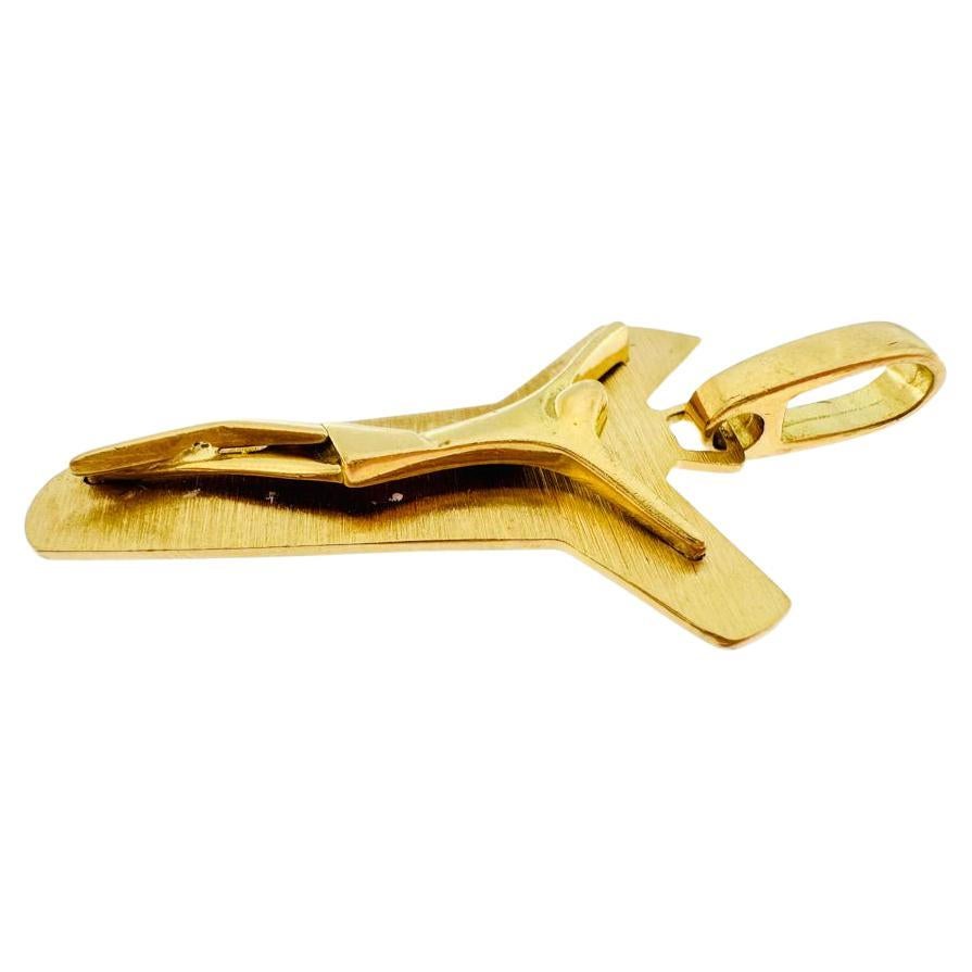 Stylized Contemporary Italian 18kt Yellow Gold Tau Crucifix For Sale