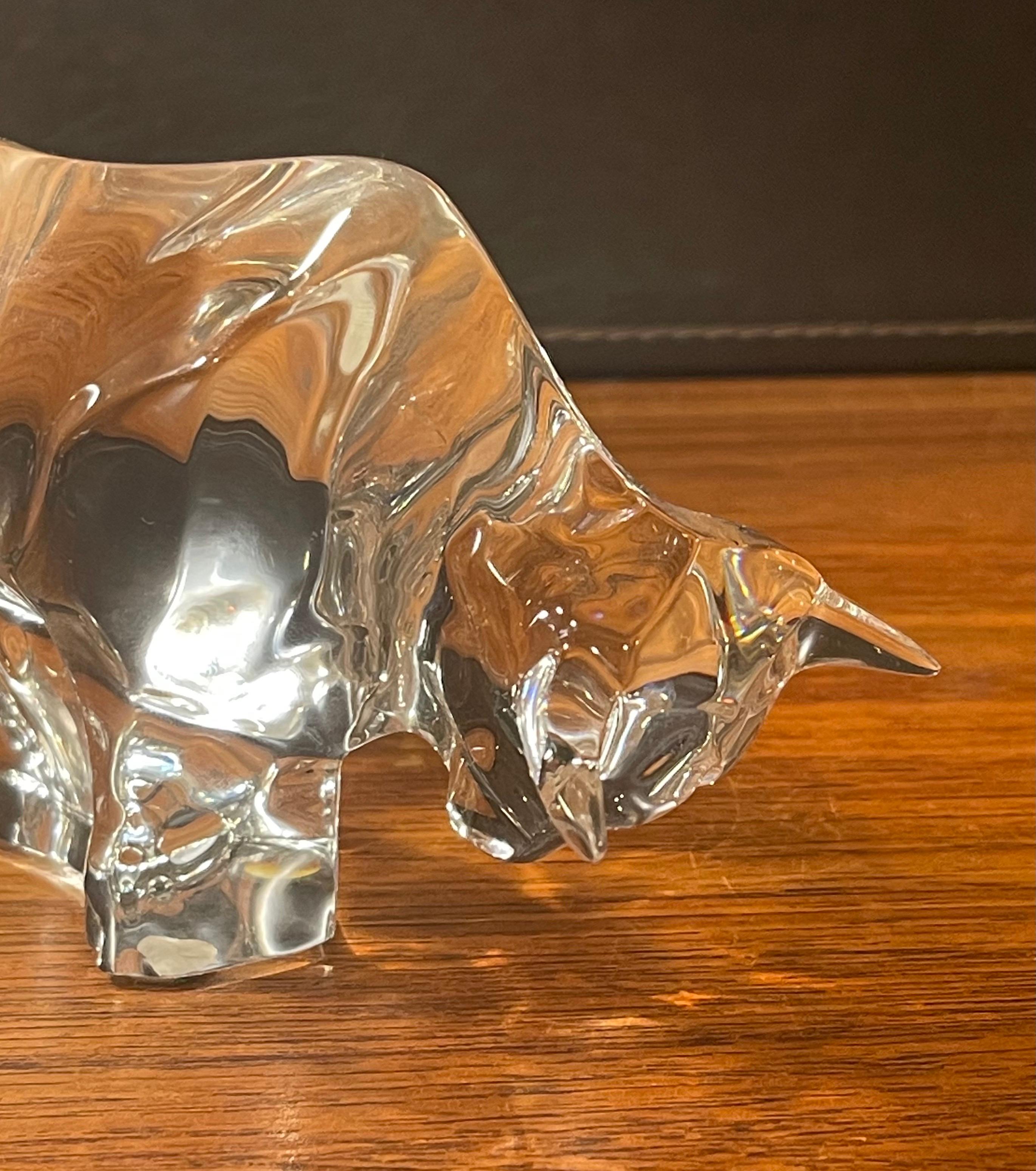 French Stylized Crystal Charging Bull Sculpture by Baccarat
