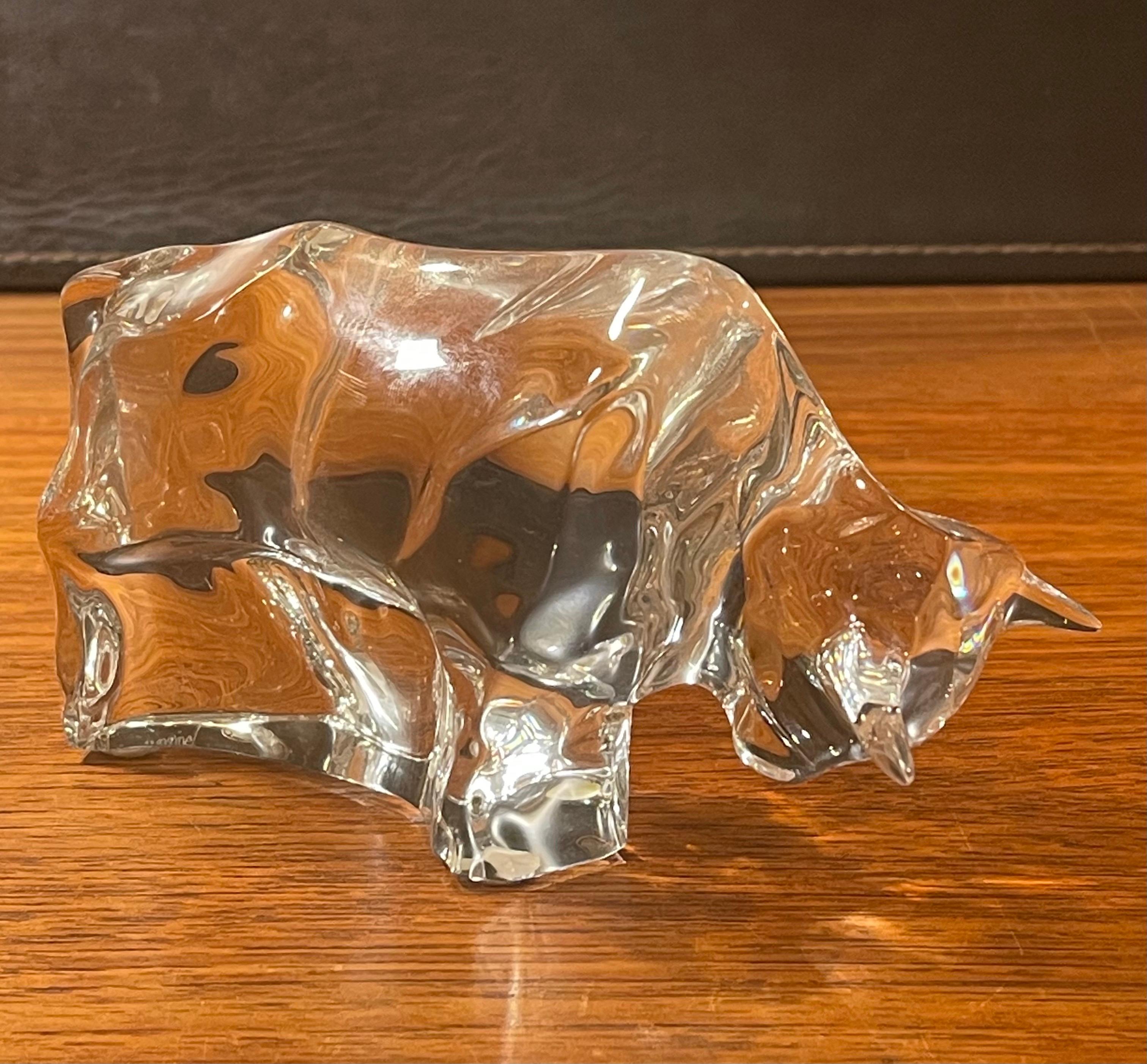 Stylized Crystal Charging Bull Sculpture by Baccarat In Good Condition In San Diego, CA