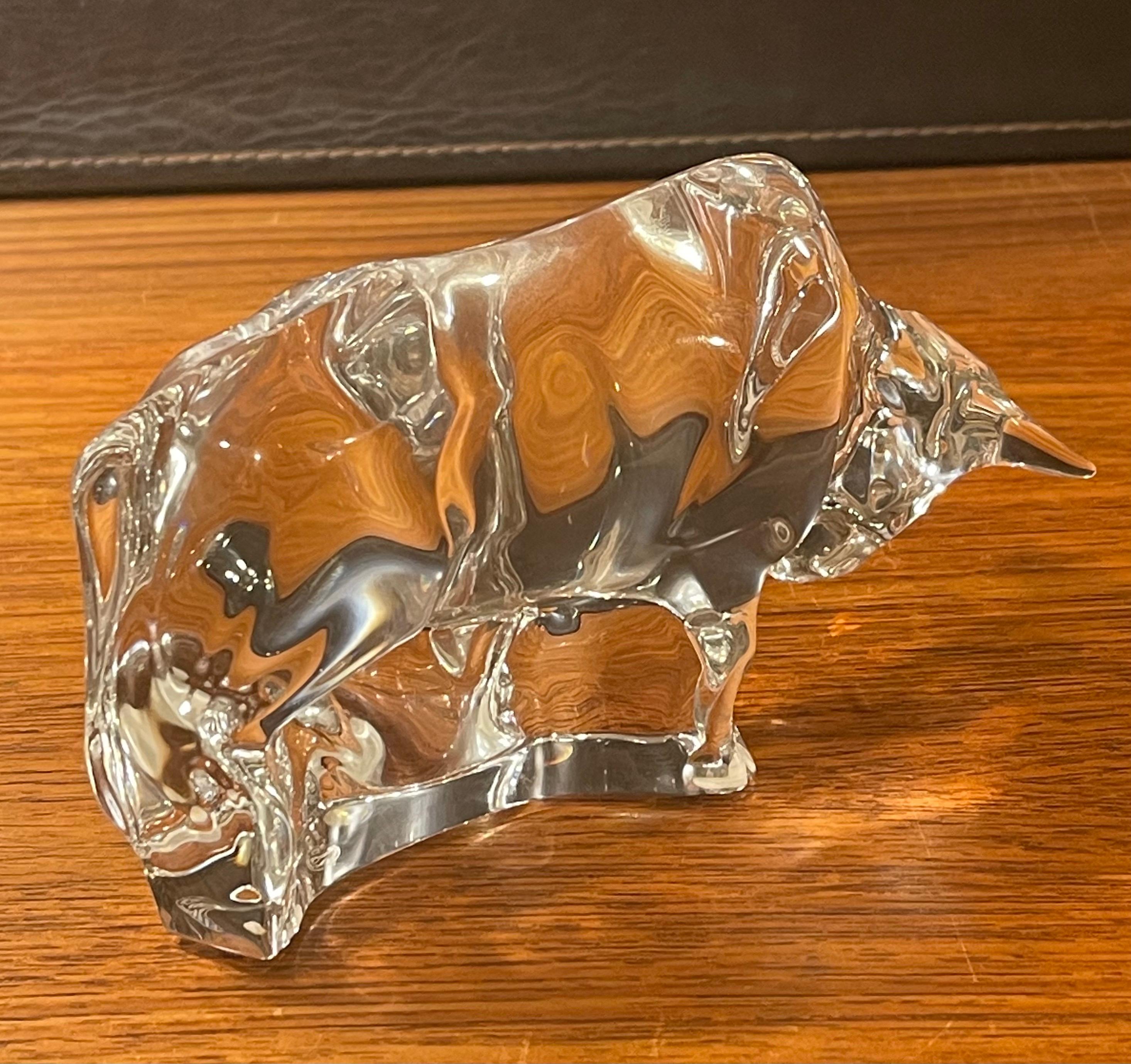 20th Century Stylized Crystal Charging Bull Sculpture by Baccarat