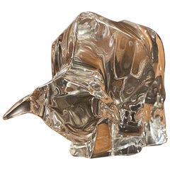 Stylized Crystal Charging Bull Sculpture by Baccarat