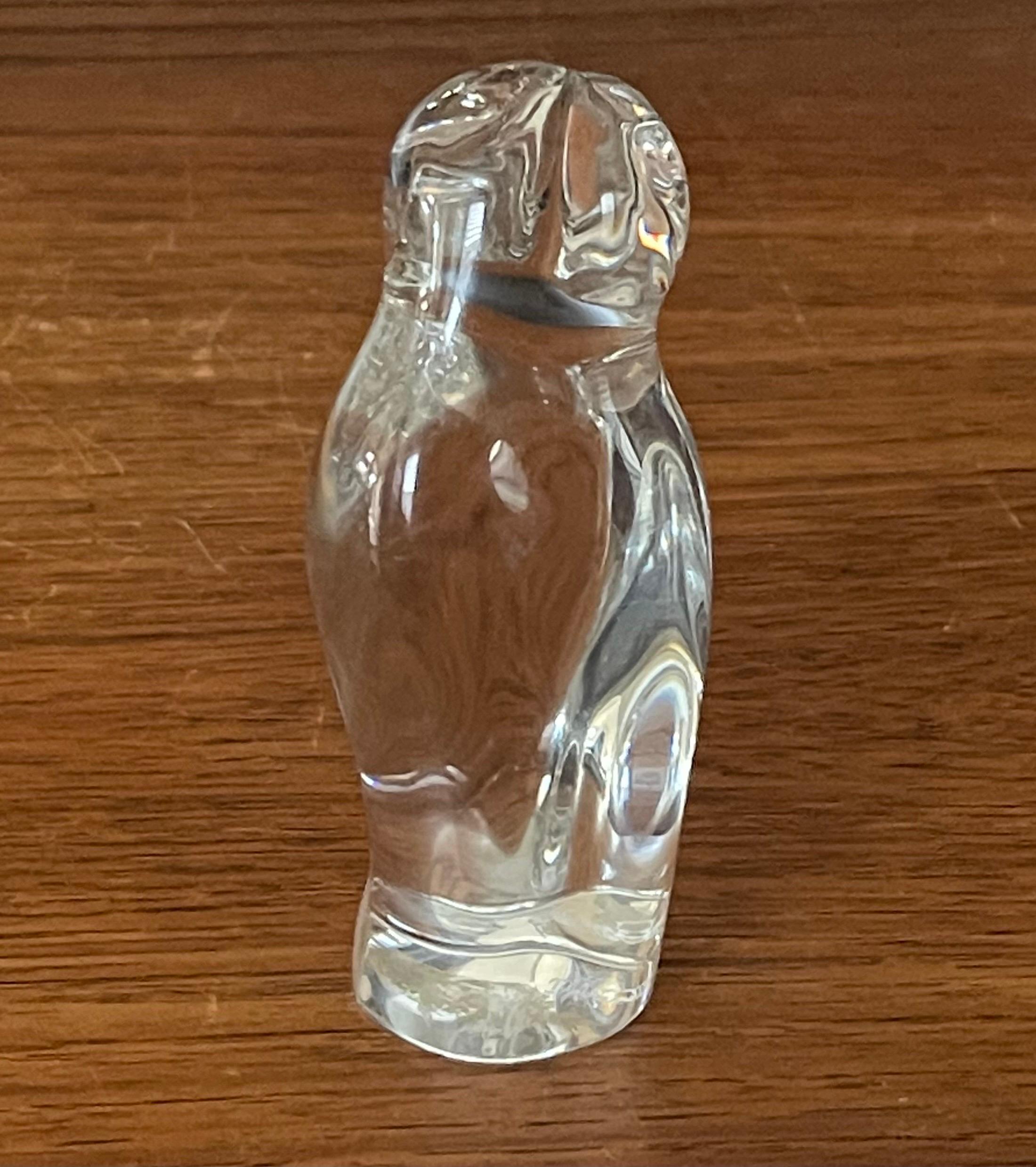 French Stylized Crystal Owl Sculpture / Paperweight by Baccarat