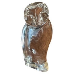 Stylized Crystal Owl Sculpture / Paperweight by Baccarat