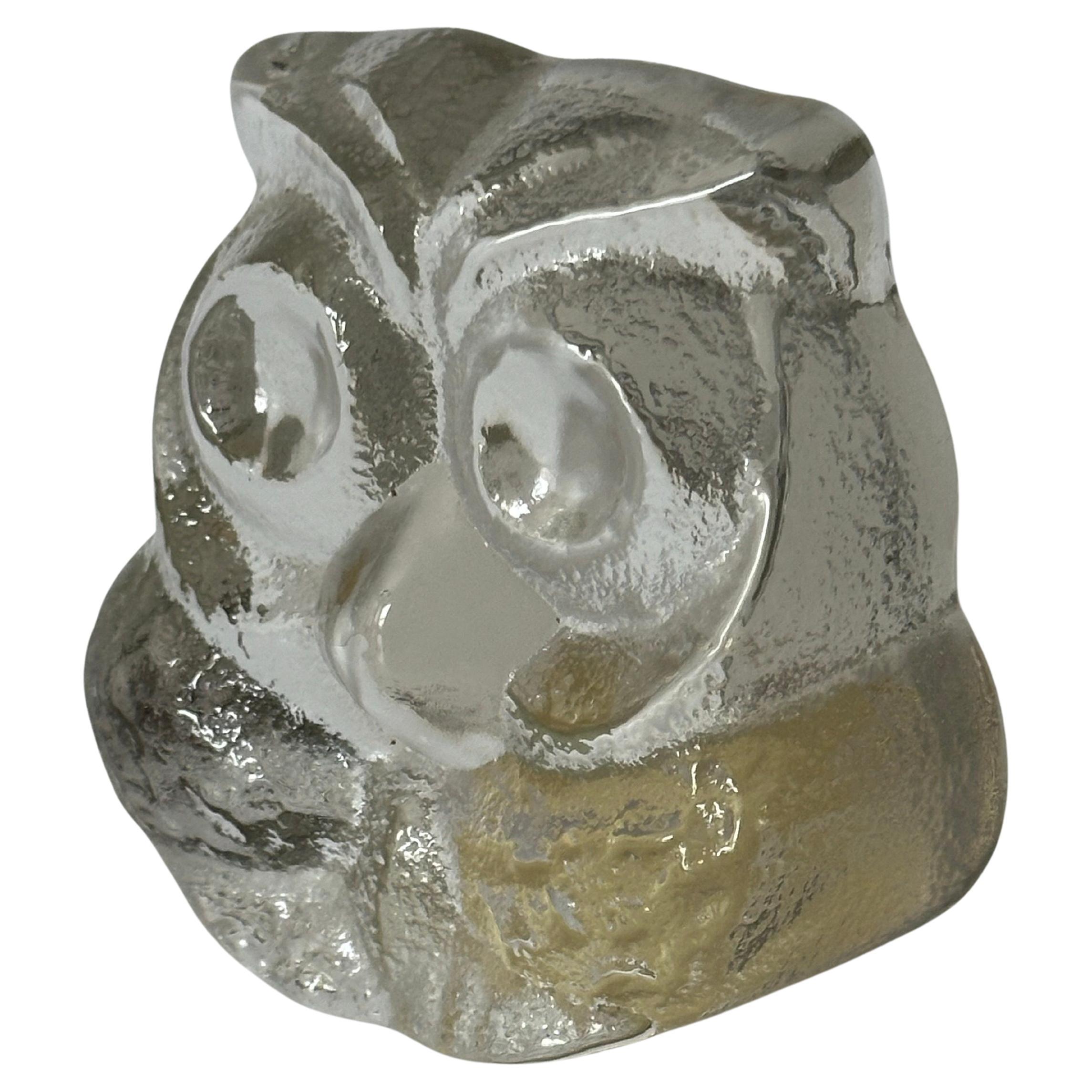 French Stylized Crystal Owl Sculpture / Paperweight by Riedel of Austria For Sale