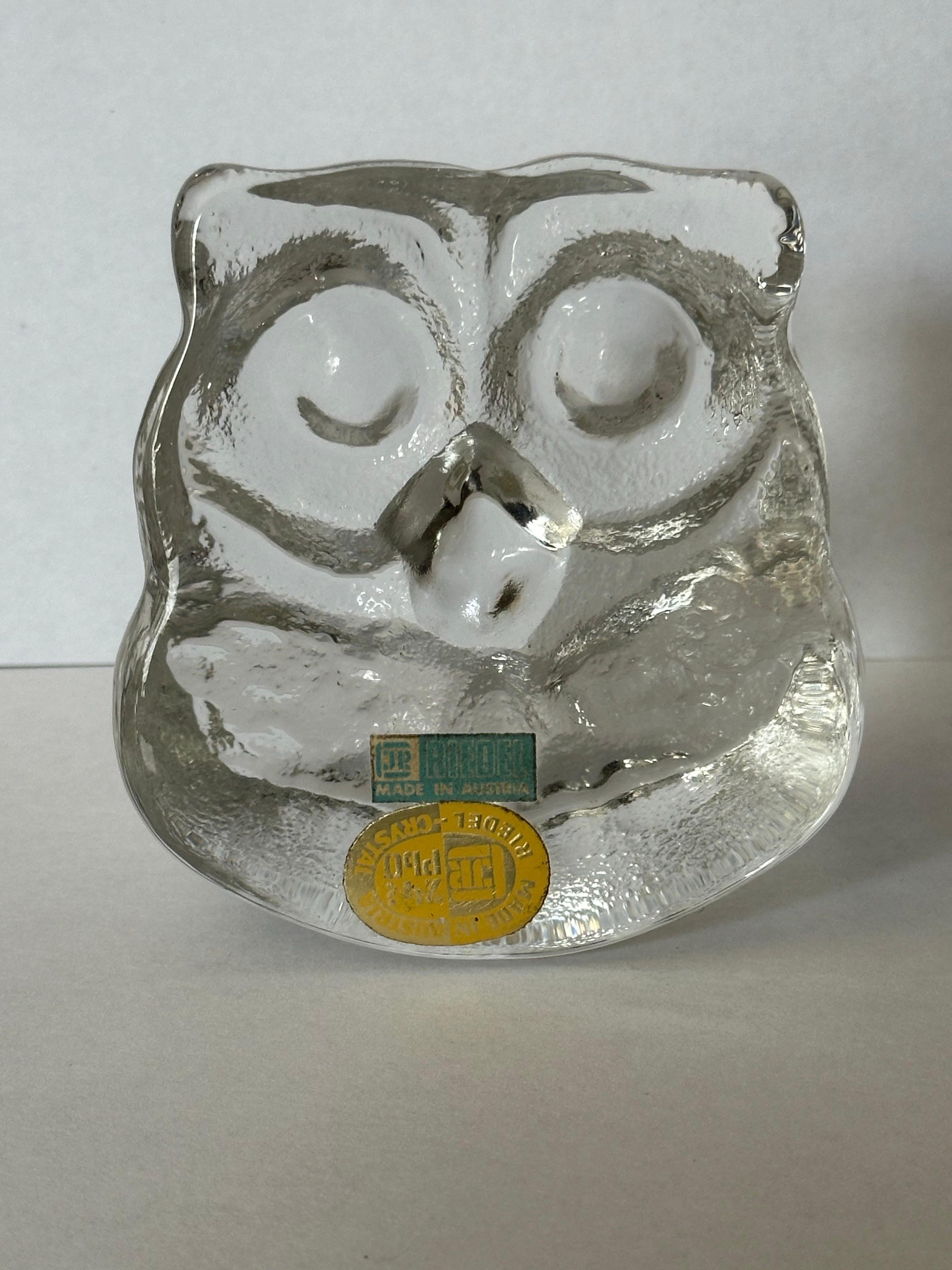 Stylized Crystal Owl Sculpture / Paperweight by Riedel of Austria For Sale 3
