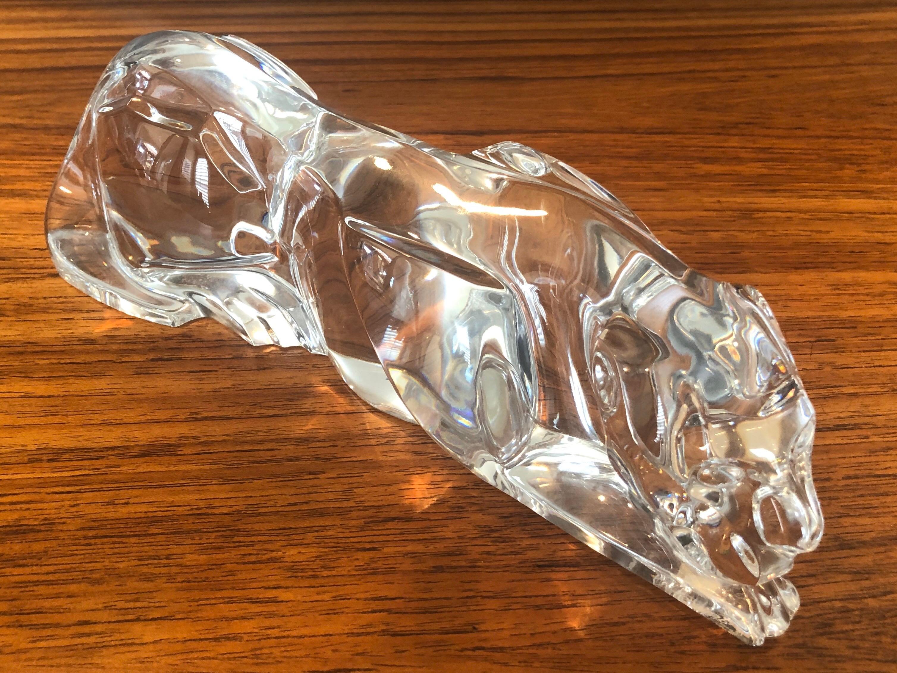 French Stylized Crystal Panther / Jaguar Sculpture by Baccarat