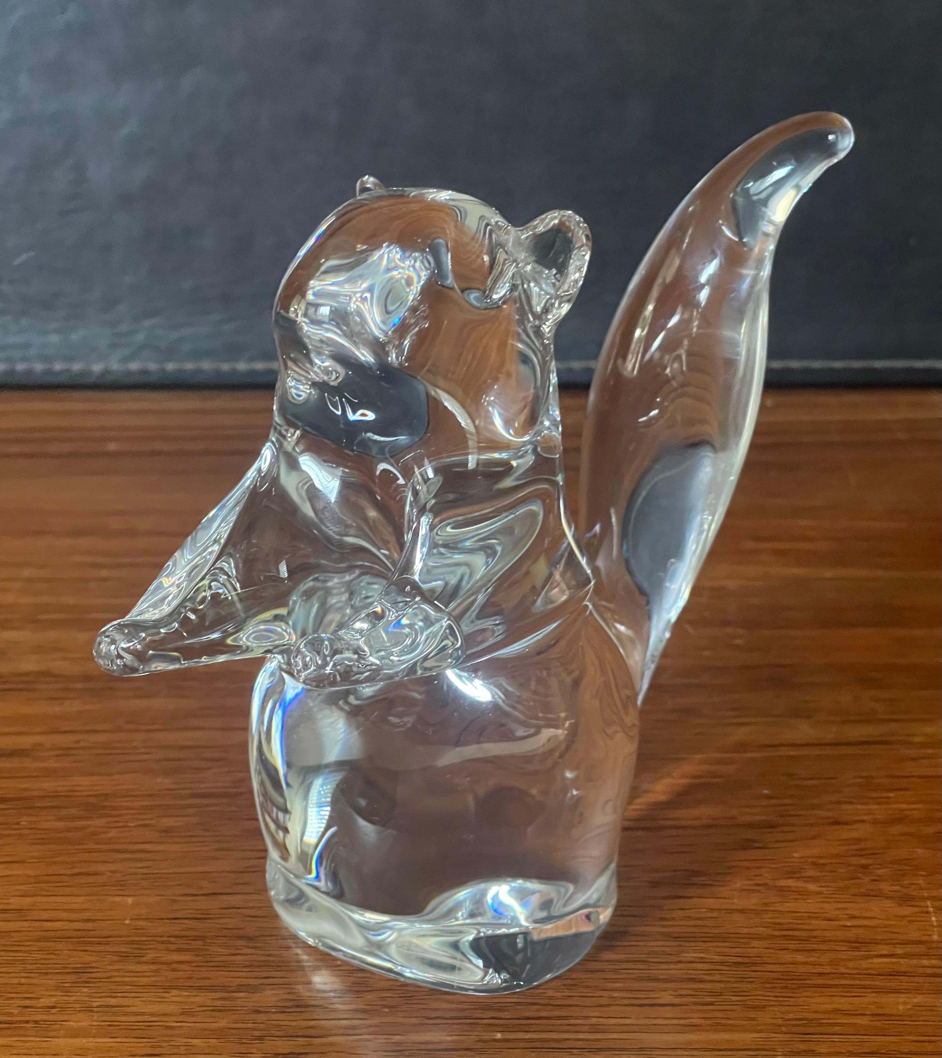 Stylized crystal squirrel sculpture by Daum France, circa 1990s. The etched signature on the base reads 
