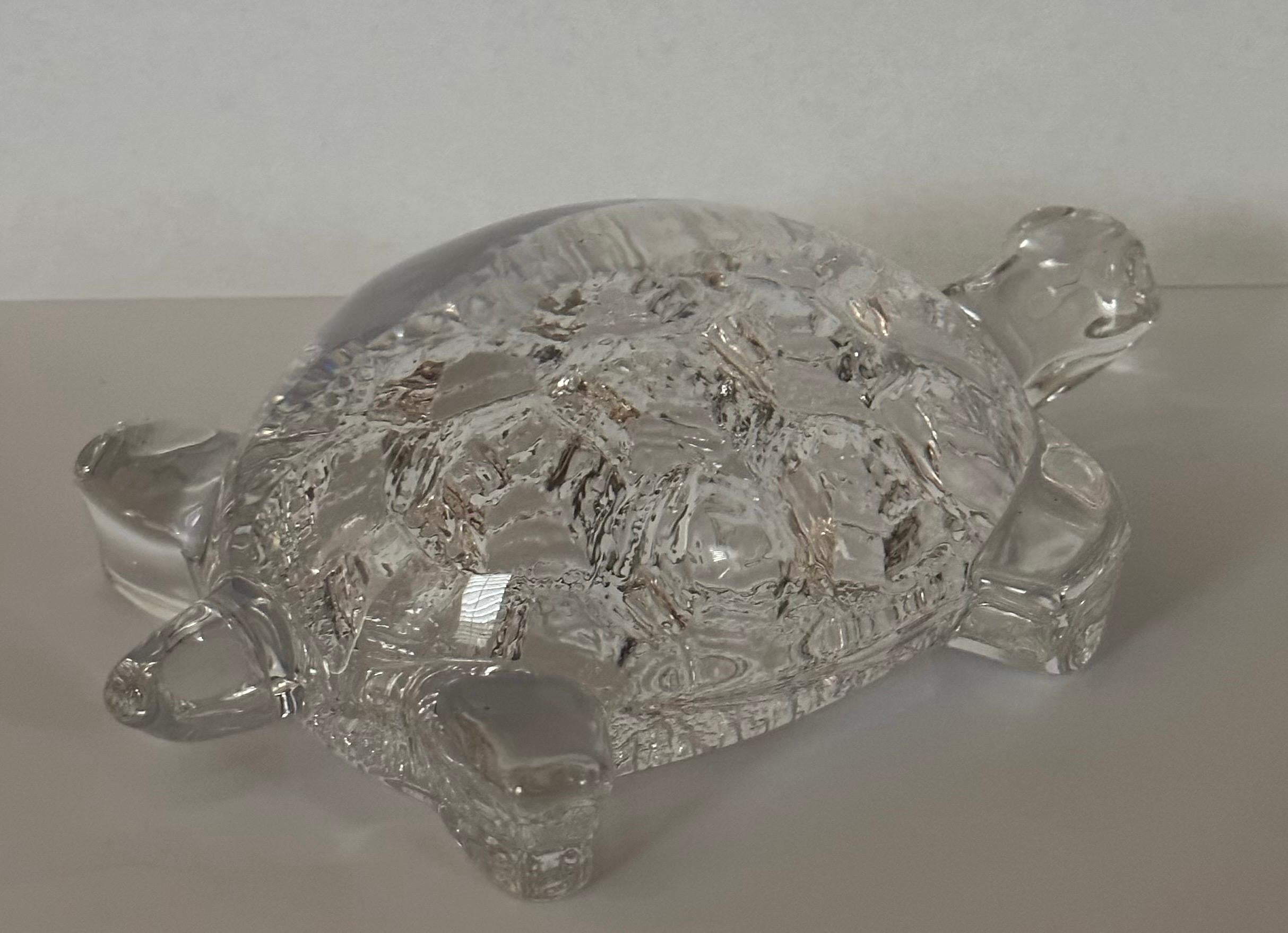 French Stylized Crystal Turtle Sculpture / Paperweight by Daum France
