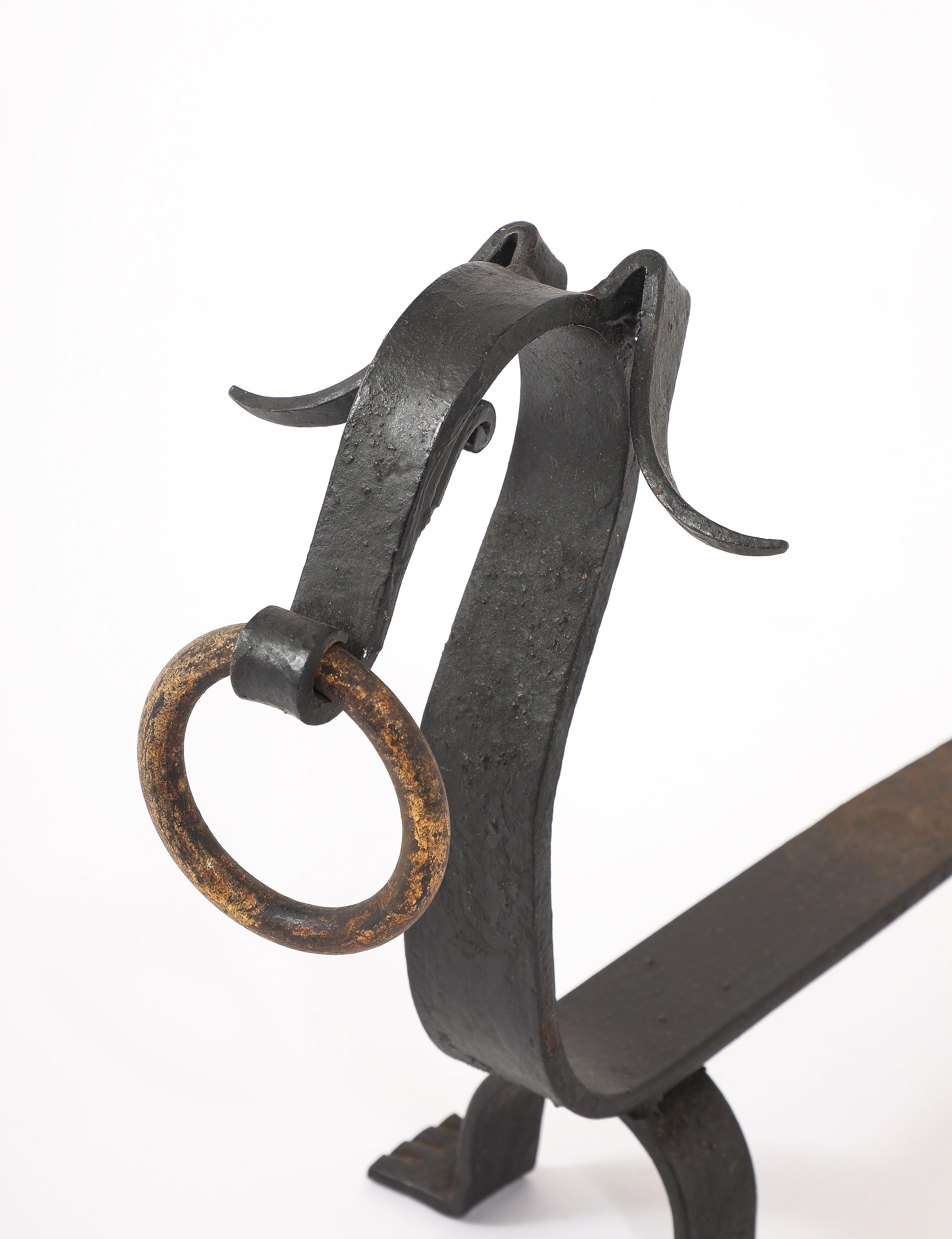 French Stylized Dashunds Andirons, France 1940's For Sale