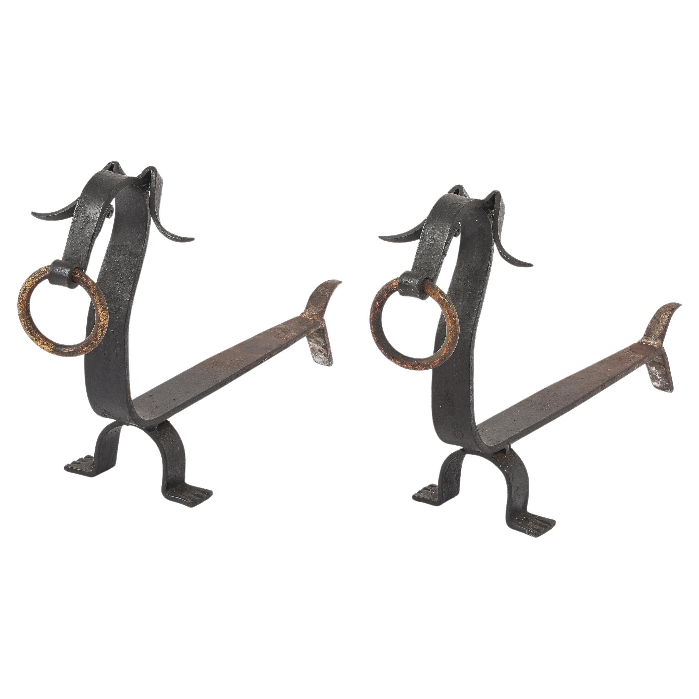 Stylized Dashunds Andirons, France 1940's For Sale