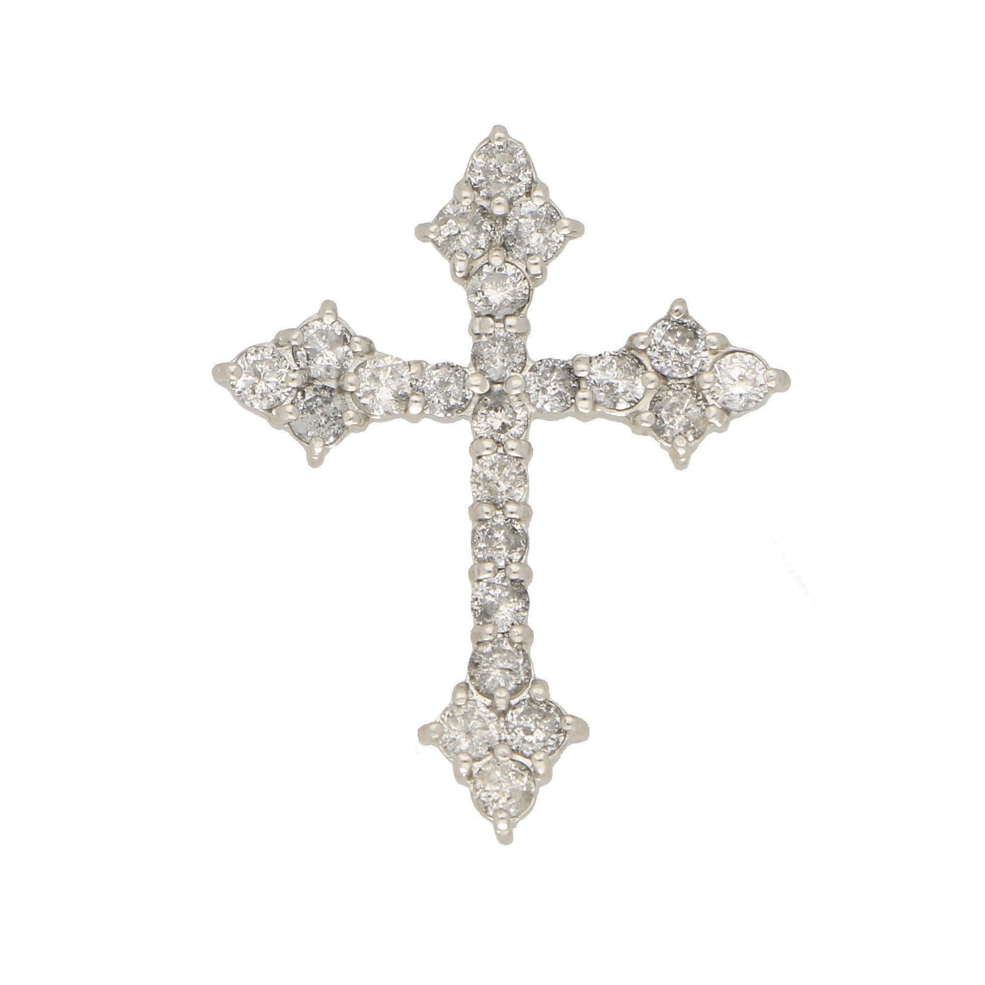 Round Cut Stylized Diamond Cross Pendant in Platinum 1 Carat Total