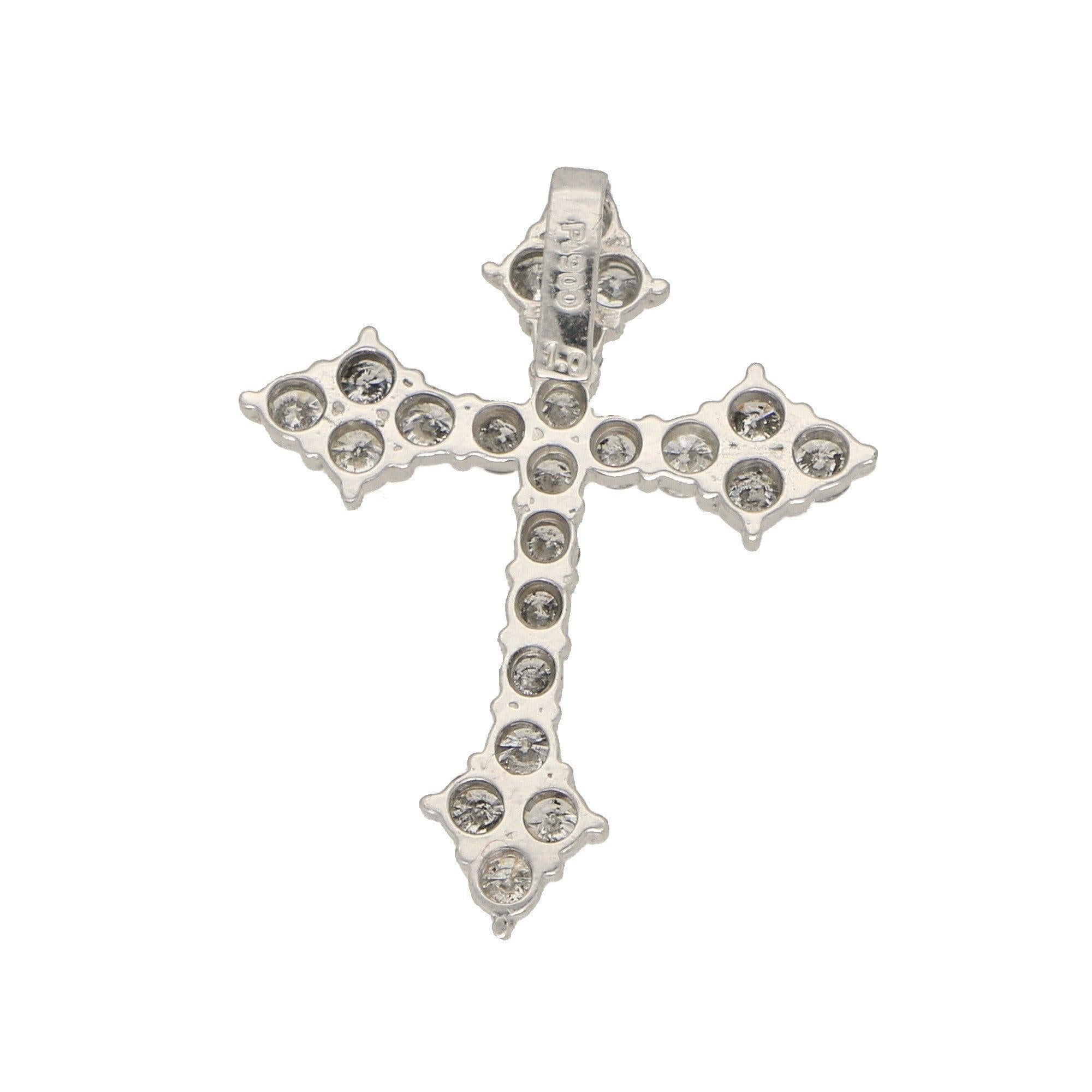 Stylized Diamond Cross Pendant in Platinum 1 Carat Total In Good Condition In London, GB