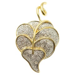 Stylized Diamond Yellow and White Gold Leaf Brooch Pendant