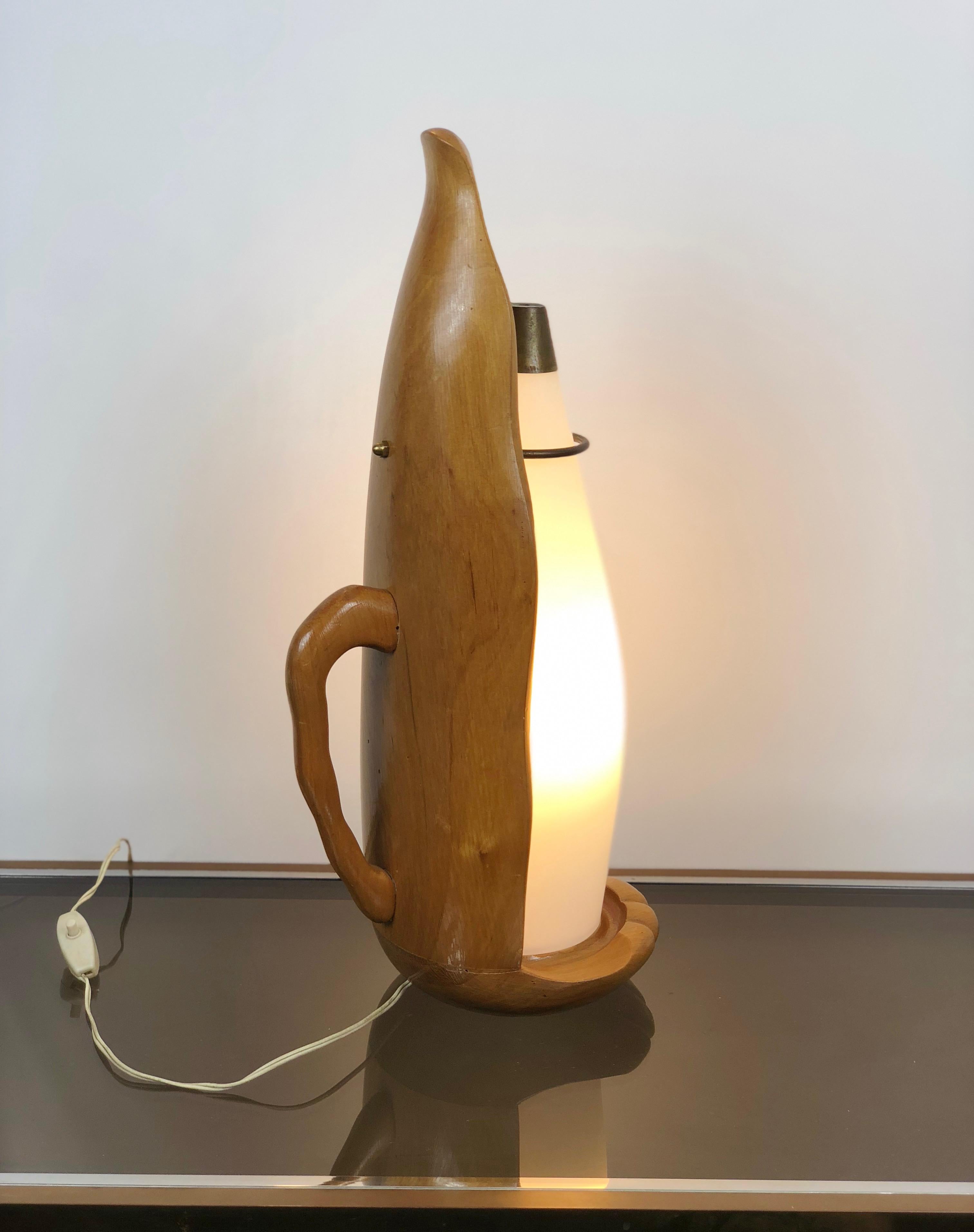 Mid-Century Modern Stylized Dolphin Lamp in Opaline Grass and Wood, Aldo Tura Macabo, Italy, 1950s For Sale