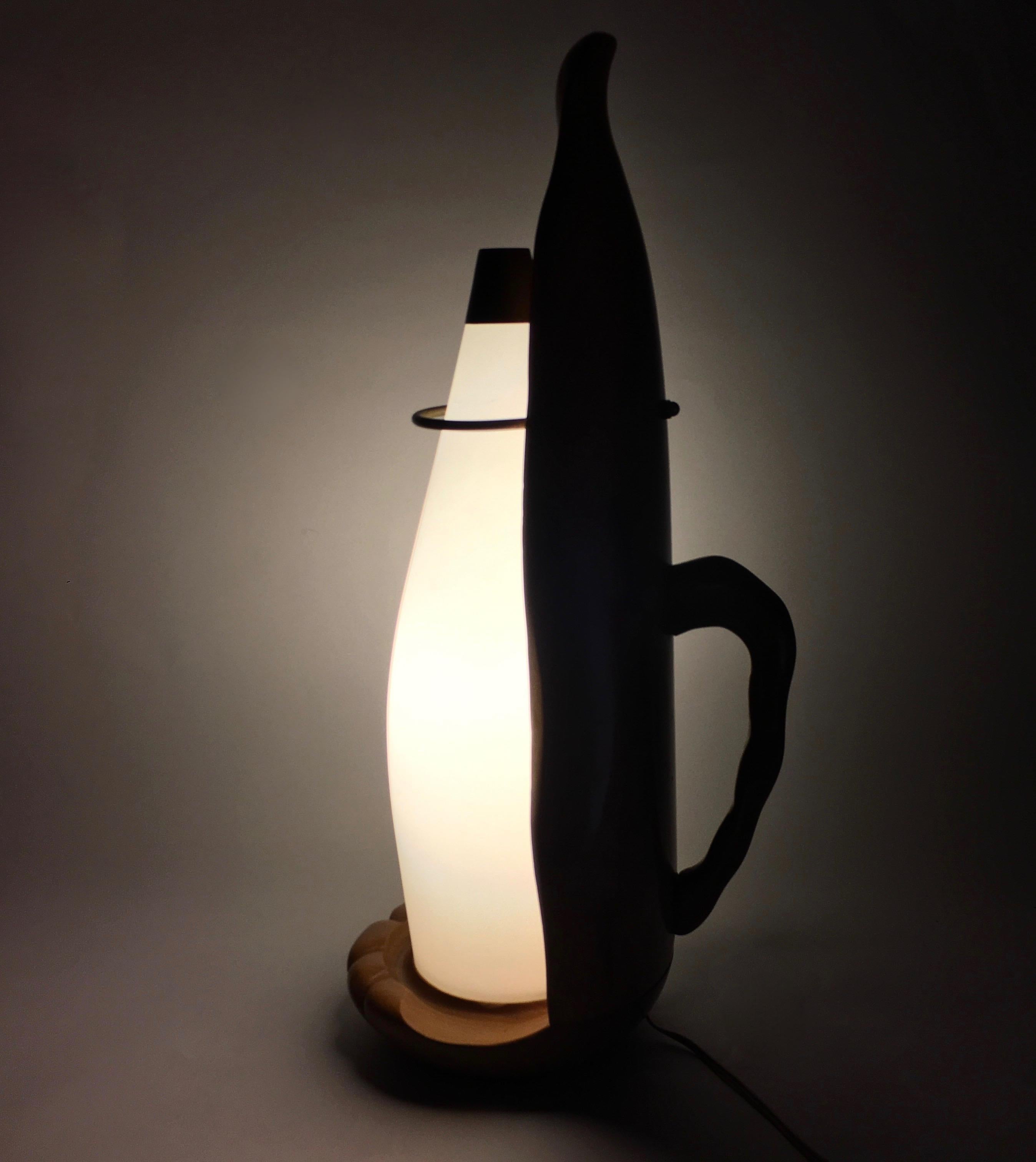 Stylized Dolphin Lamp in Opaline Grass and Wood, Aldo Tura Macabo, Italy, 1950s For Sale 1