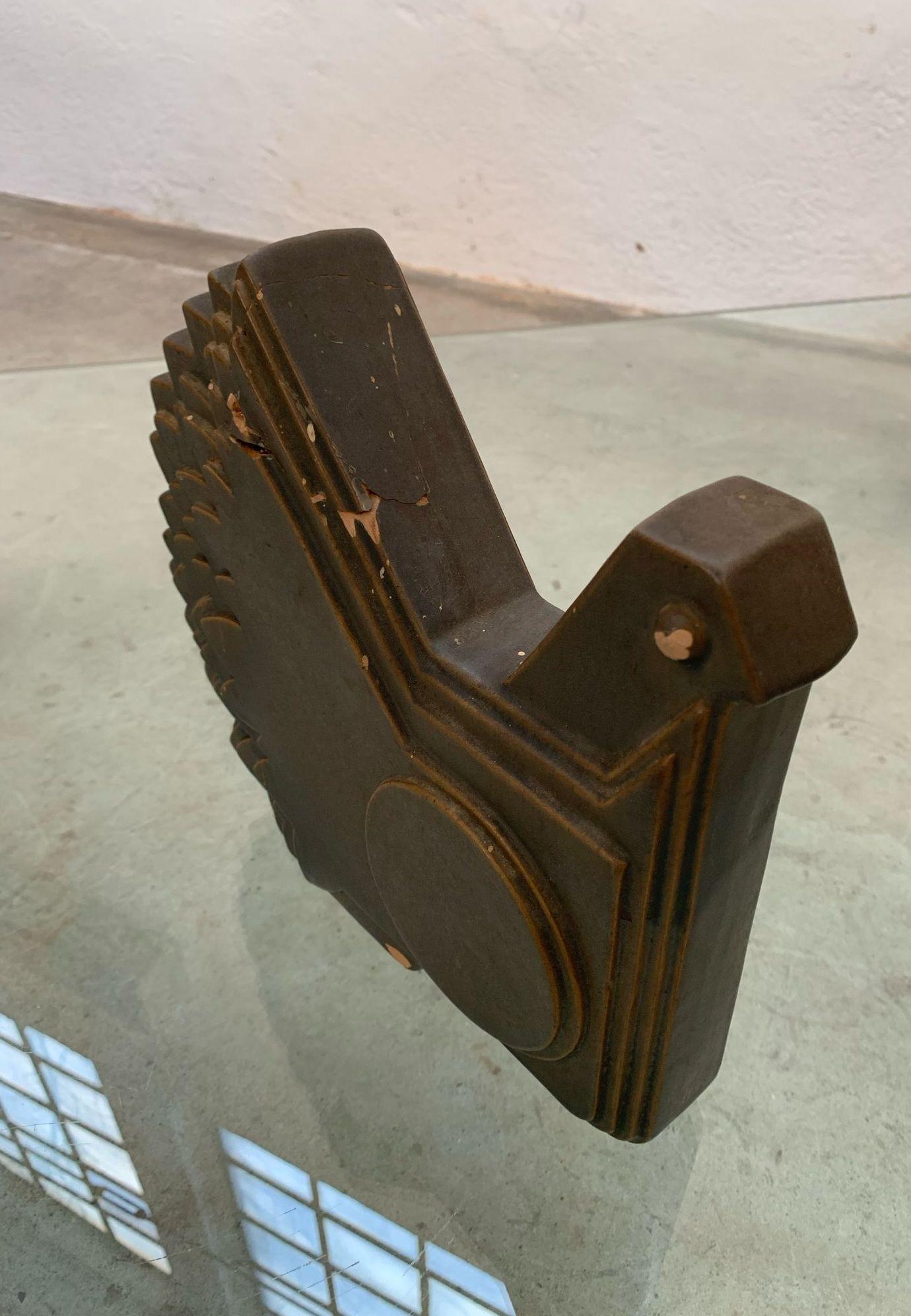 Italian Stylized dove in brown glazed ceramic by Alessio Tasca, Italy, 1960s in vendita