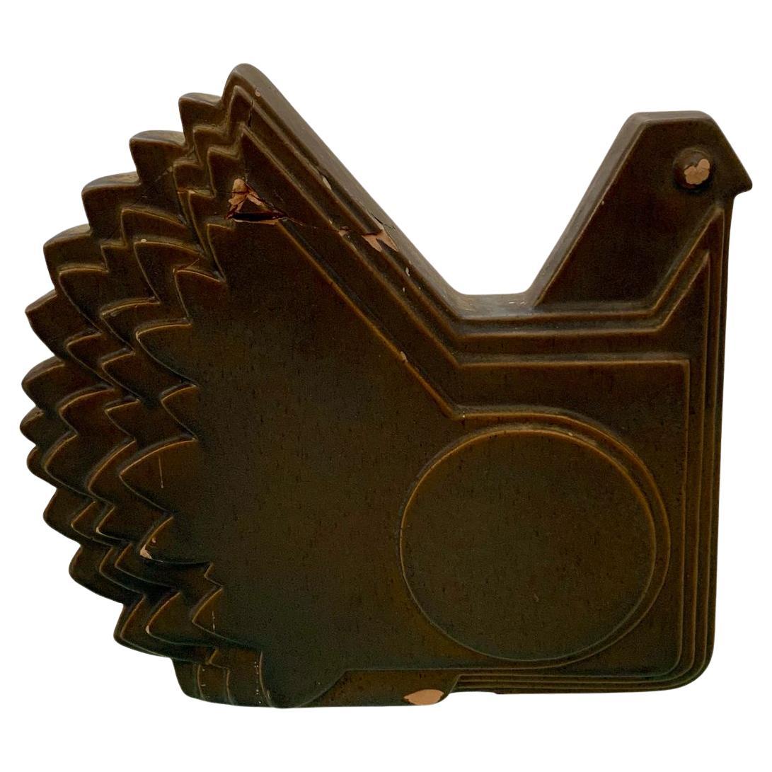 Stylized dove in brown glazed ceramic by Alessio Tasca, Italy, 1960s in vendita