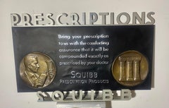 Stylized Drug Store Vintage Sign, "PRESCRIPTIONS / SQUIBB" Art Deco, Modernist