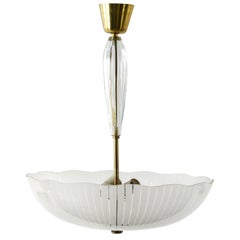 Stylized Etched Glass Chandelier by Carl Fagerlund for Orrefors