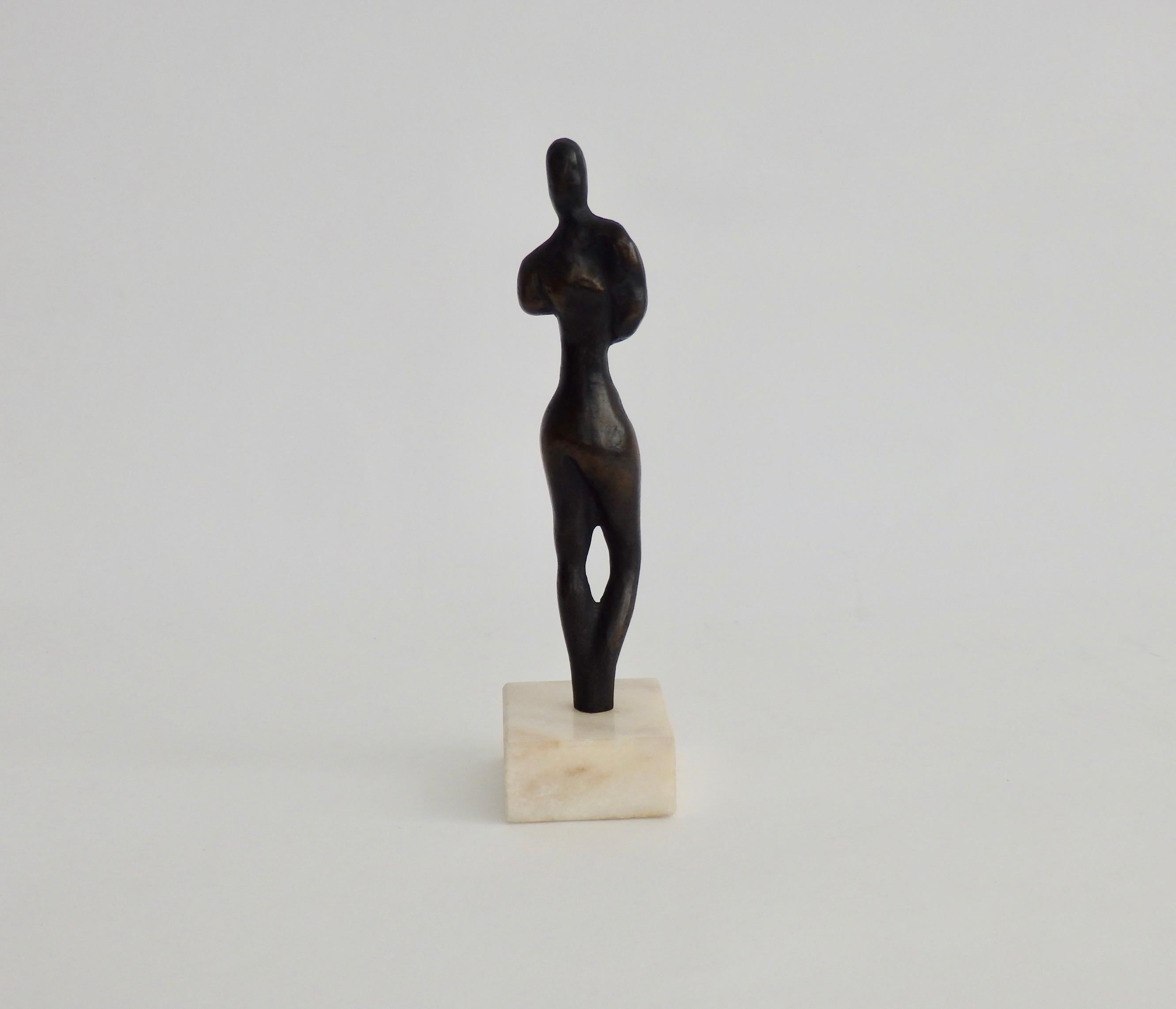 Stylized Female Nude Bronze Desktop Sculpture on Marble Base, Signed In Good Condition In Ferndale, MI