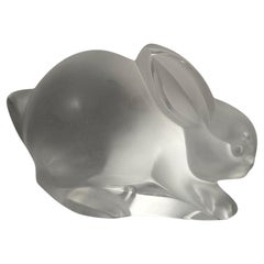 Stylized Frosted Crystal Rabbit Sculpture / Paperweight by Lalique