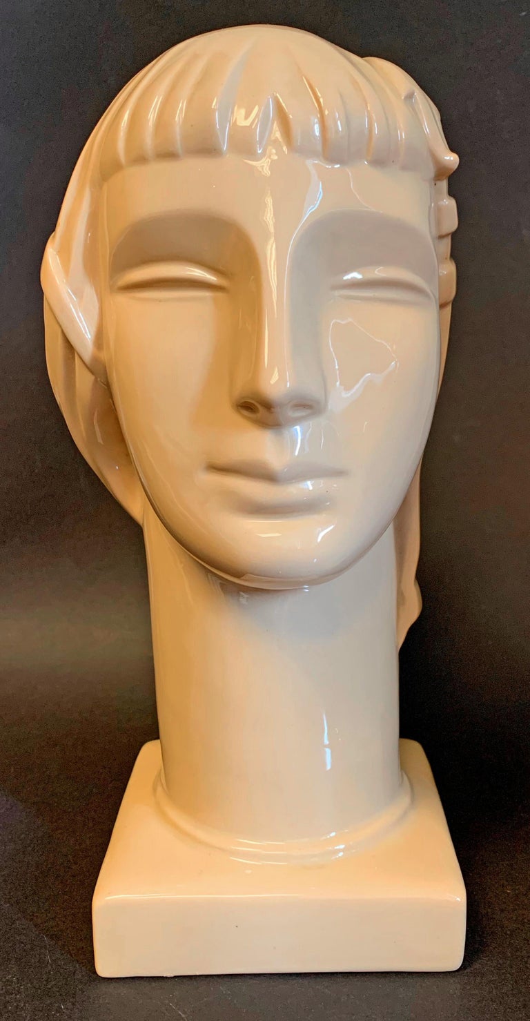 "Stylized Heads," Rare Pair of High Style Male and Female Art Deco
