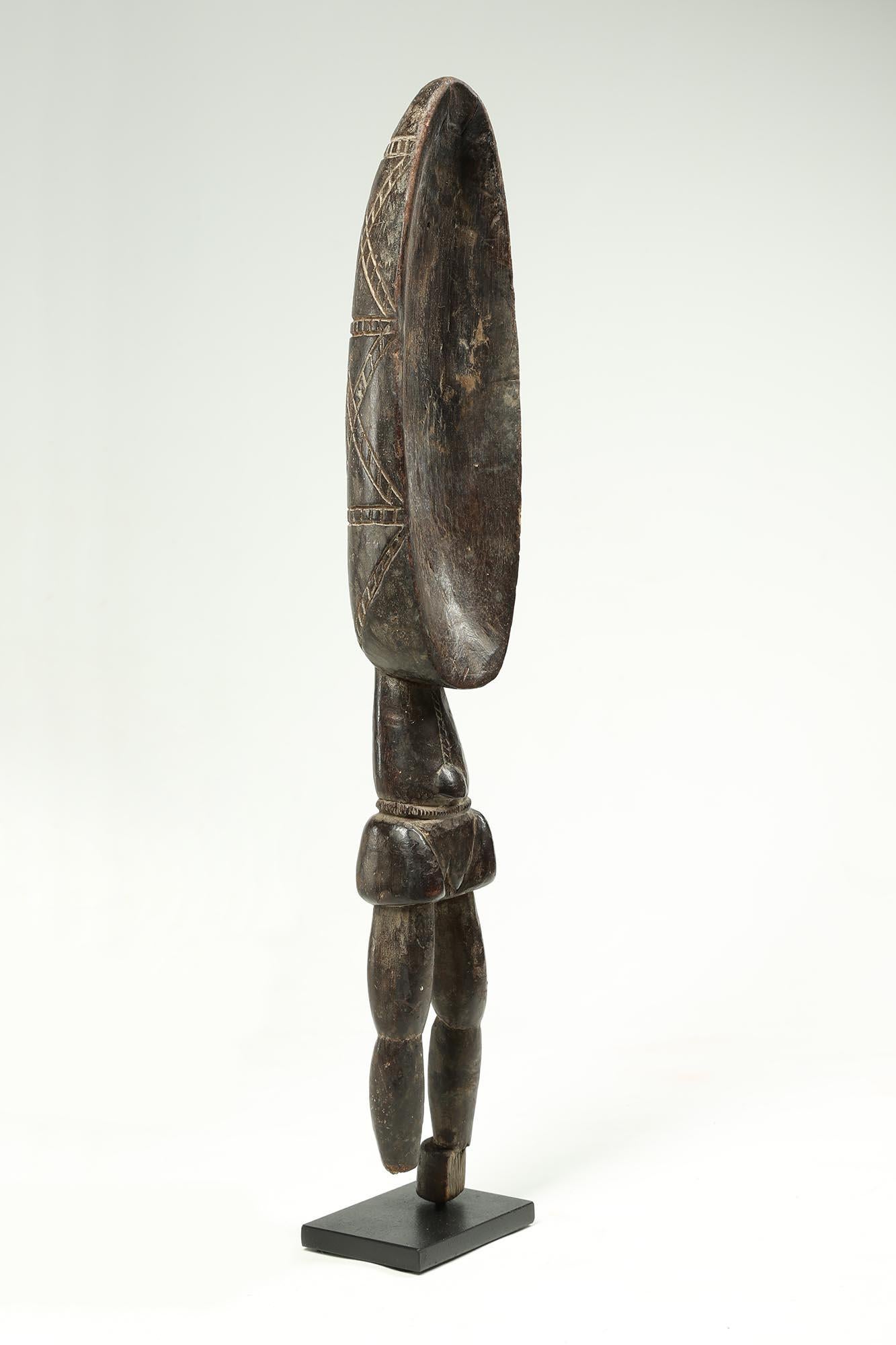 Stylized Human Dan Ritual Wood Serving Spoon, Ivory Coast, Africa In Fair Condition For Sale In Santa Fe, NM