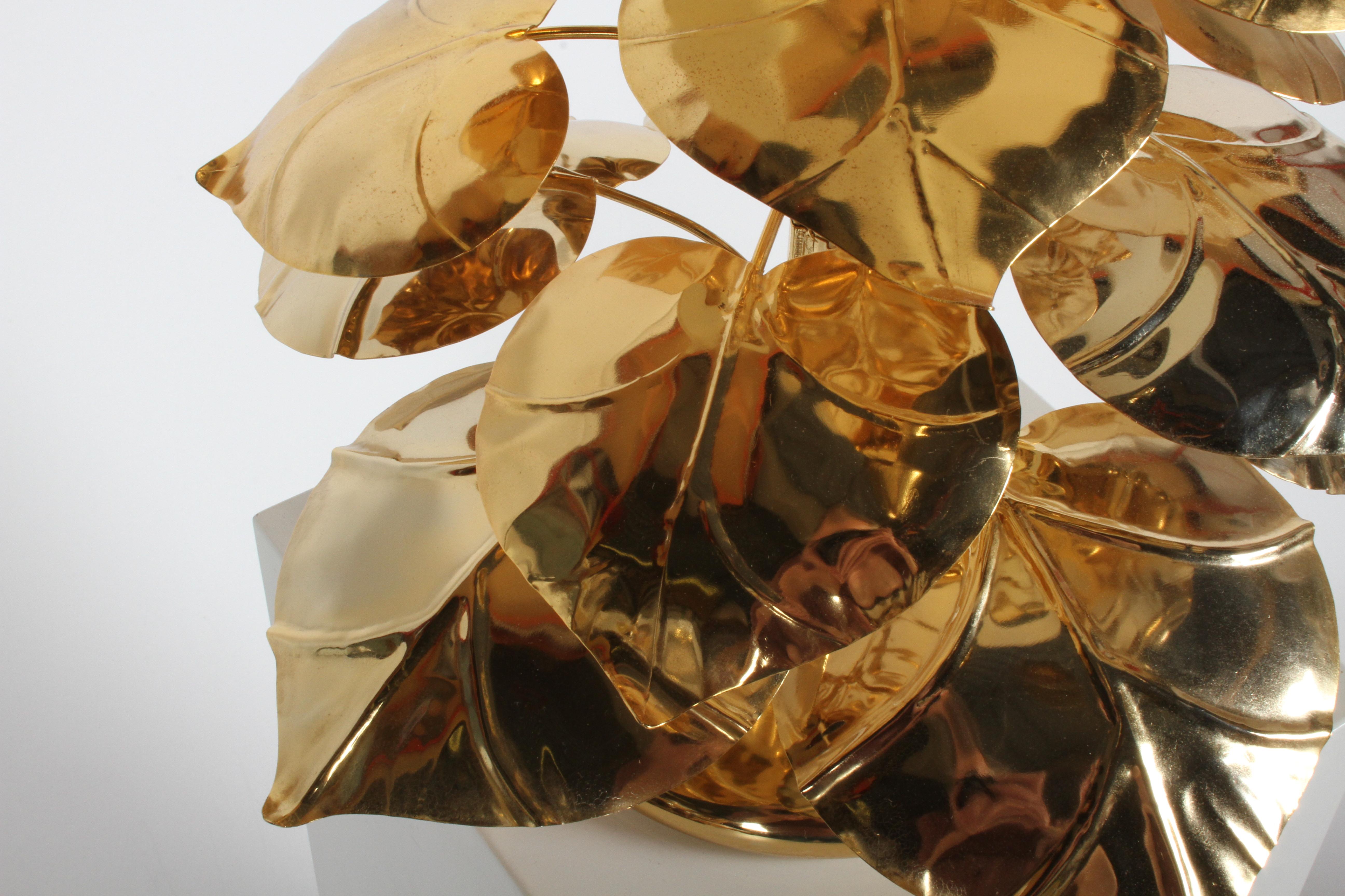 Stylized 24-Karat Gold-Plated Tiered Rhubard Leaf Lamp Style of Tommaso Barbi 3