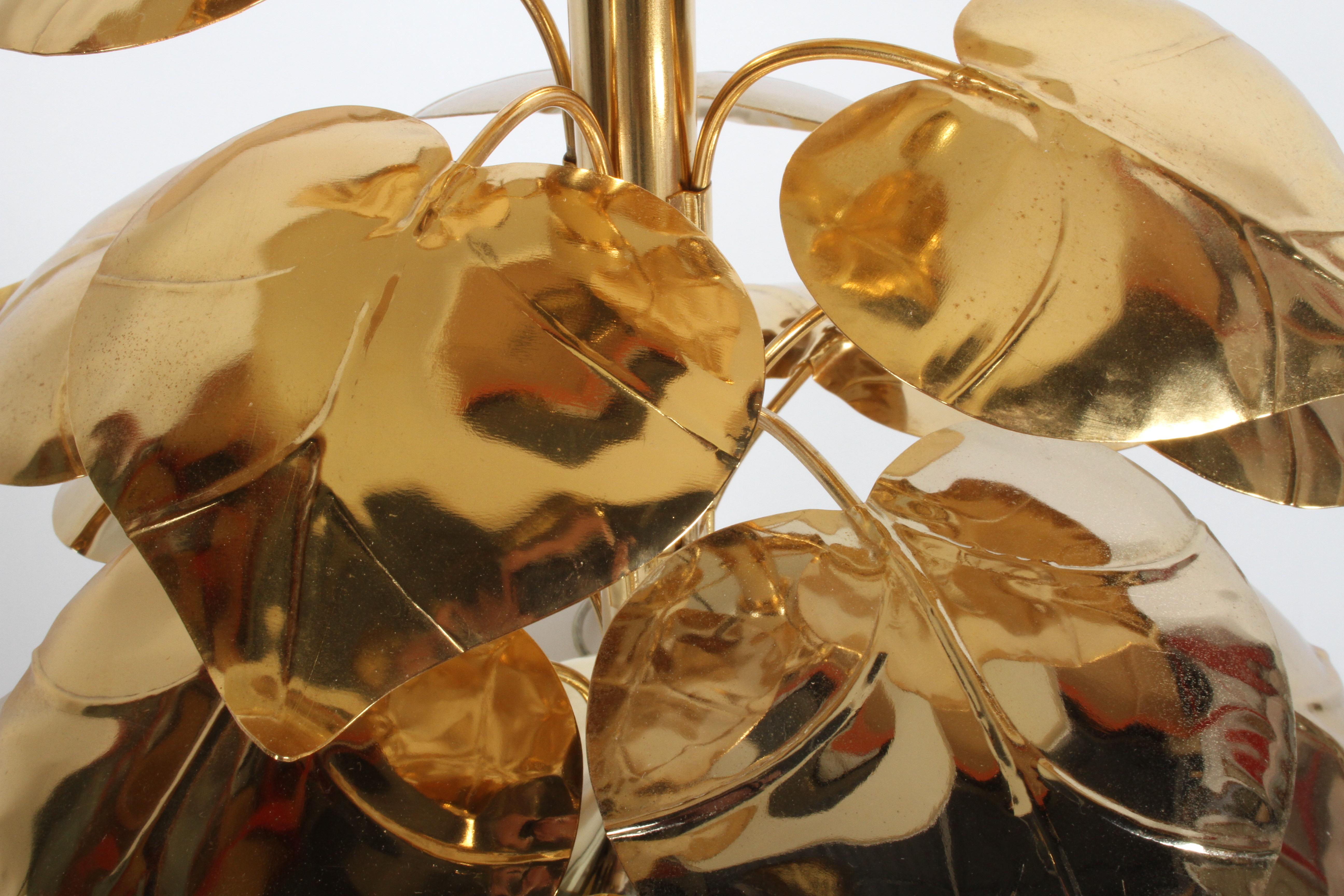 Italian Stylized 24-Karat Gold-Plated Tiered Rhubard Leaf Lamp Style of Tommaso Barbi