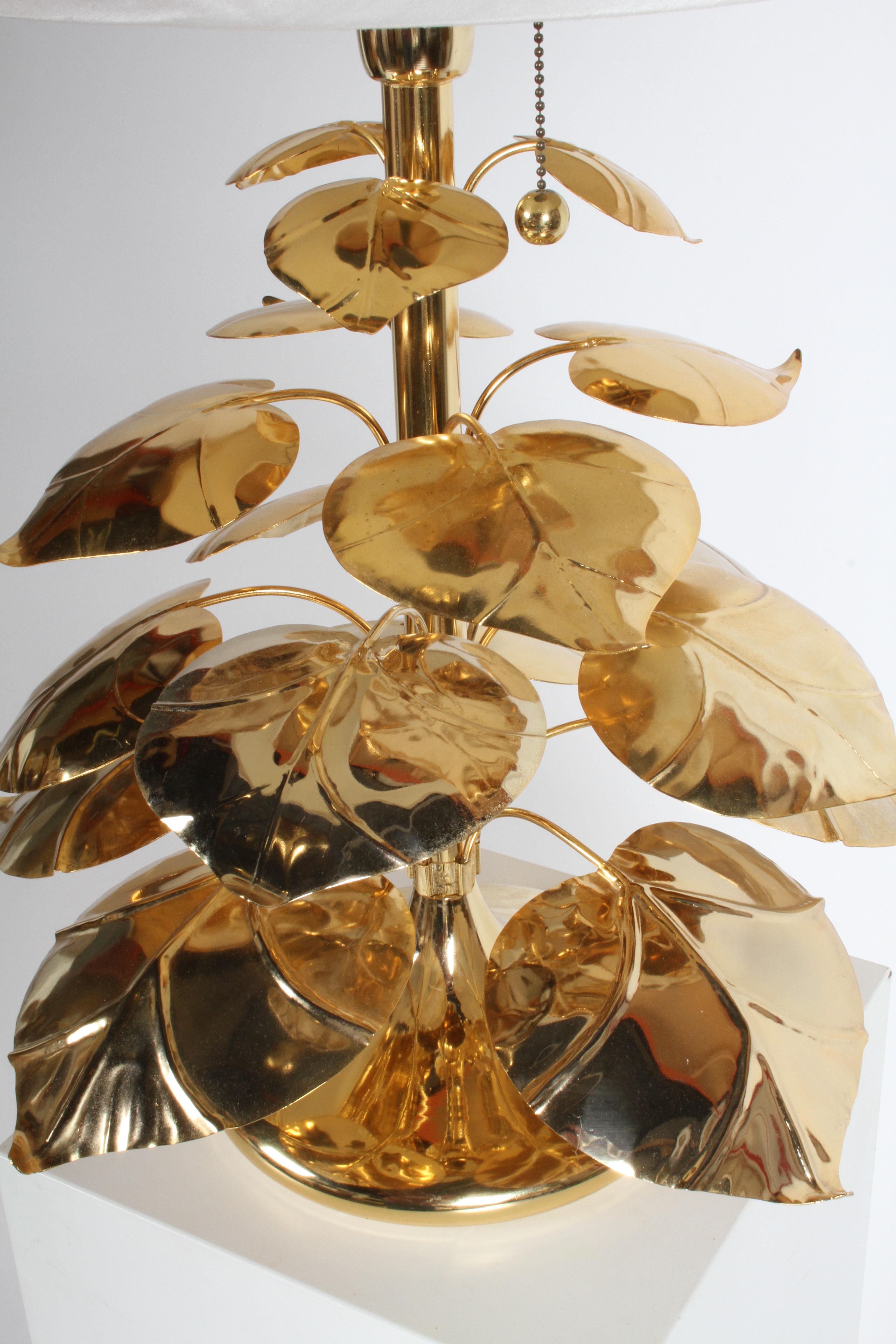 Stylized 24-Karat Gold-Plated Tiered Rhubard Leaf Lamp Style of Tommaso Barbi In Good Condition In St. Louis, MO