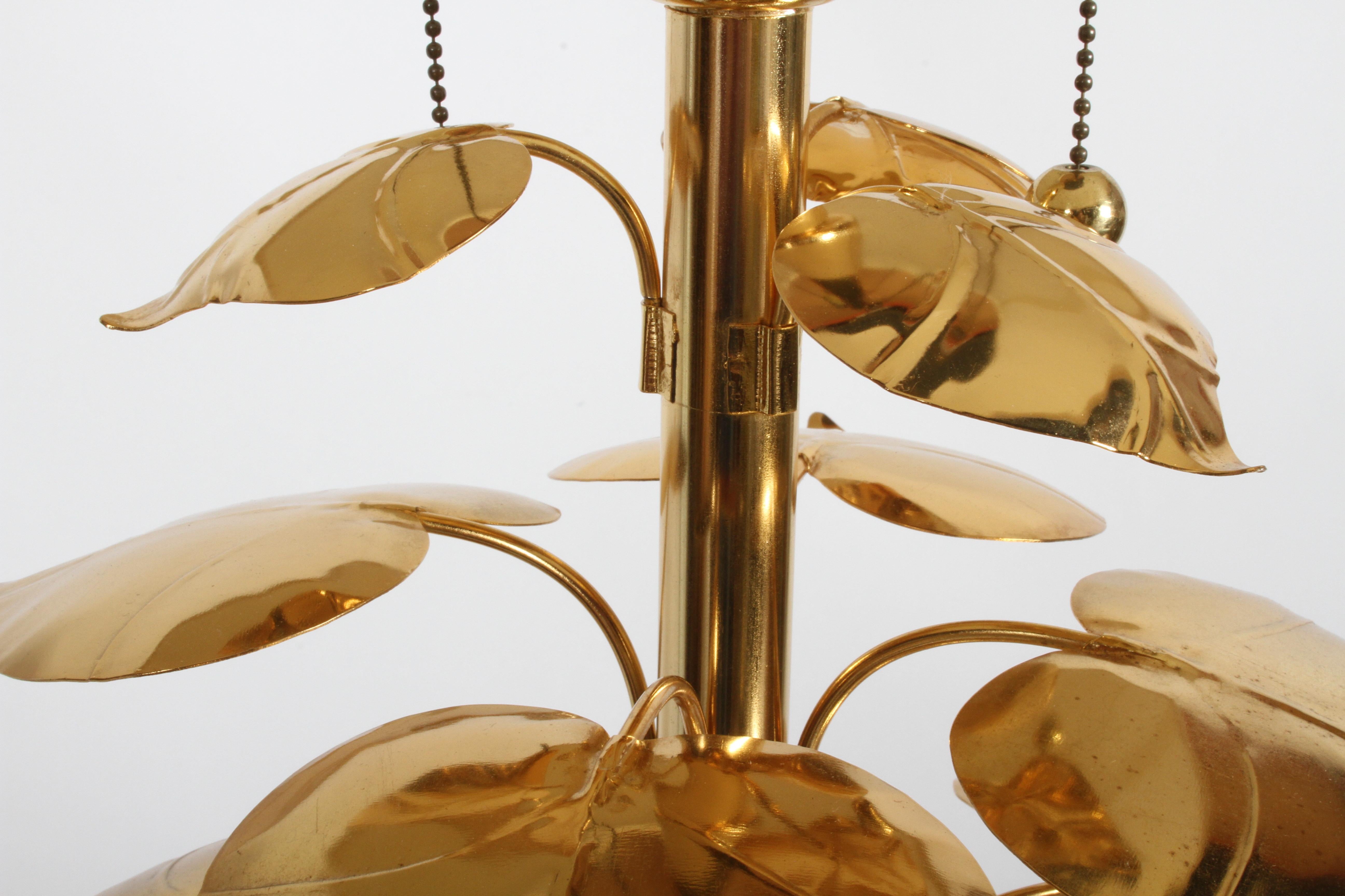 Late 20th Century Stylized 24-Karat Gold-Plated Tiered Rhubard Leaf Lamp Style of Tommaso Barbi