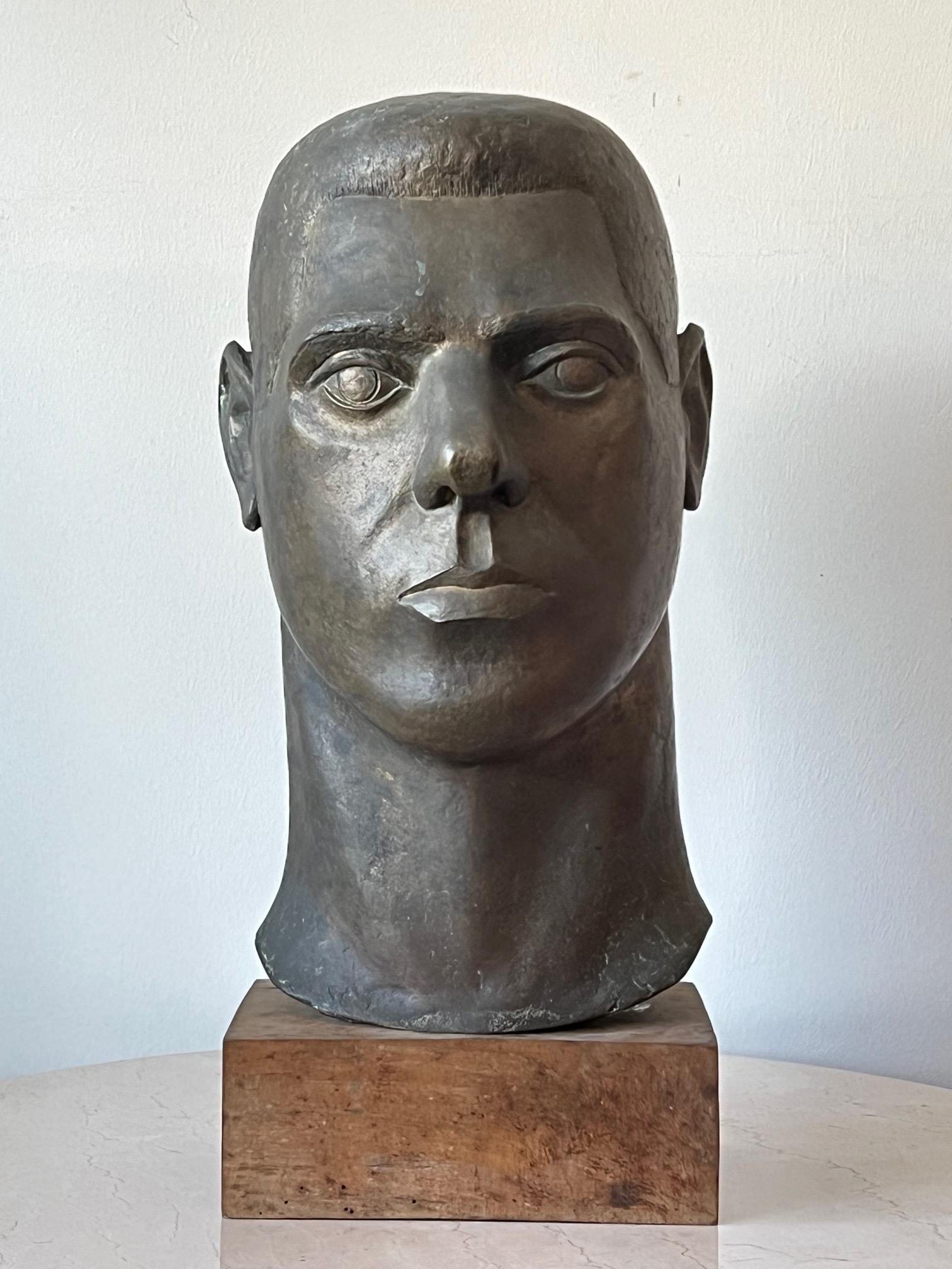 An unusual, life size, stylized, cast bronze sculpture by Anne Van Kleeck. From the artist's estate. A note about the artist: Anne Van Kleeck was primarily known for her works in cast bronze and ceramics. She attended Ohio Wesleyan University (B.A.)