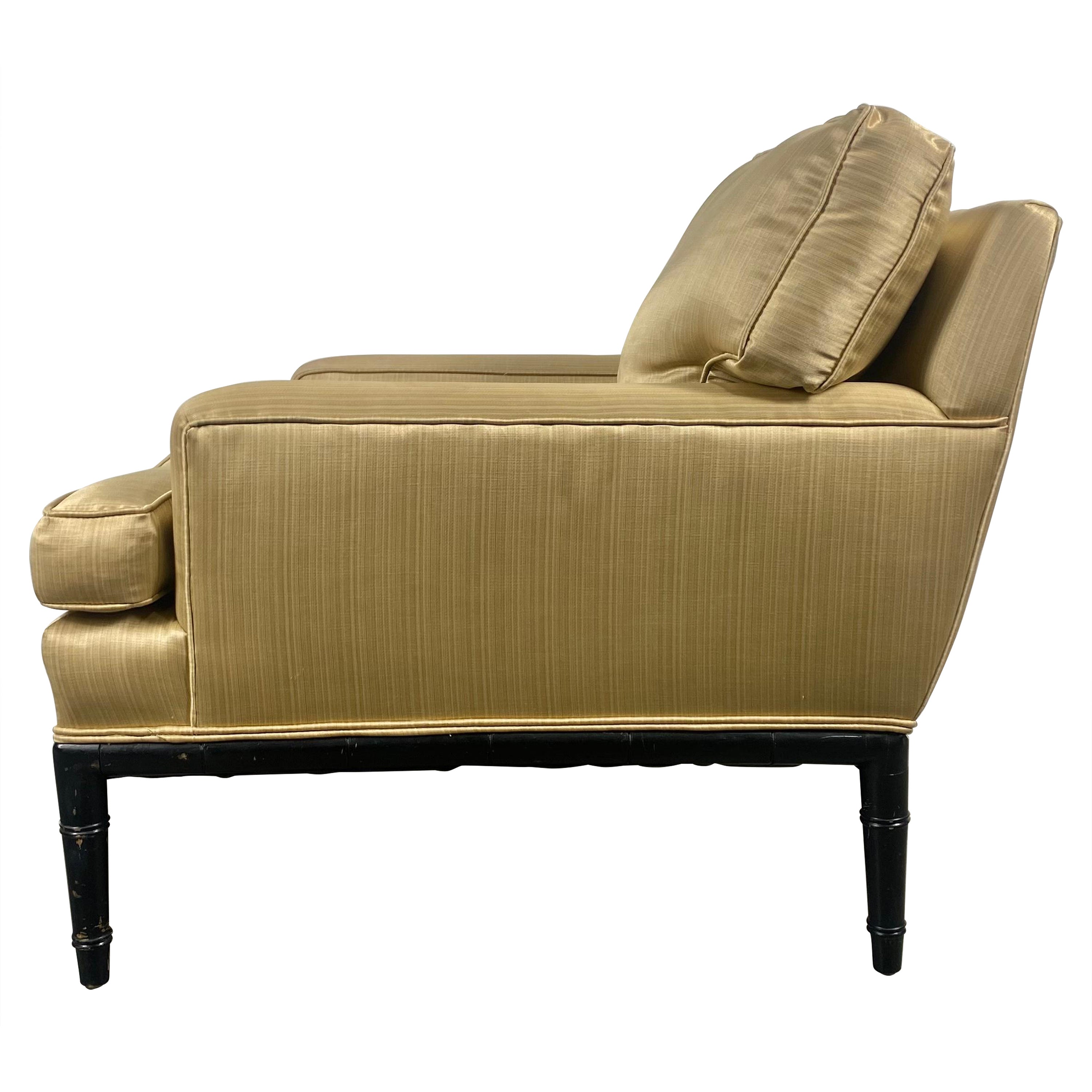 Stylized Lounge Chair by Baker, , Faux Bamboo, , Silk, Down Filled