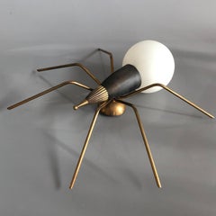 Stylized Lucky Charm Brass and Frosted Glass Sphere Spider Sconce, Italy, 1960s