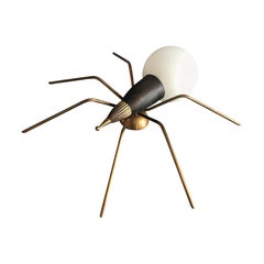 Stylized Lucky Charm Brass and Frosted Glass Sphere Spider Sconce, Italy, 1960s
