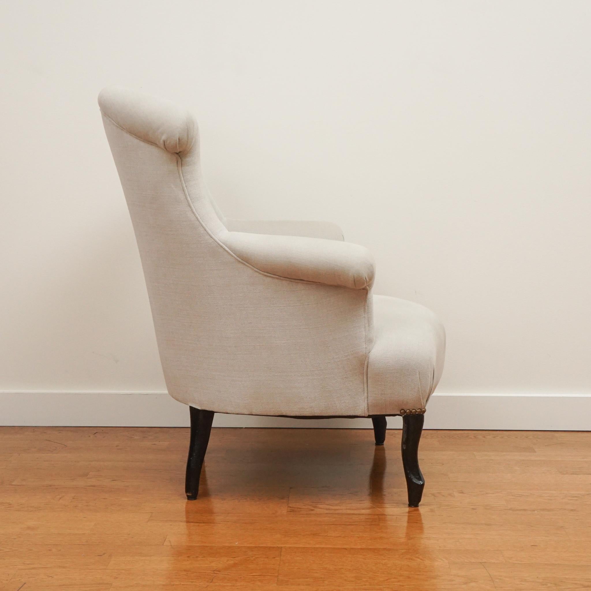 French Stylized Mid-Century Modern Upholstered Wing Chair