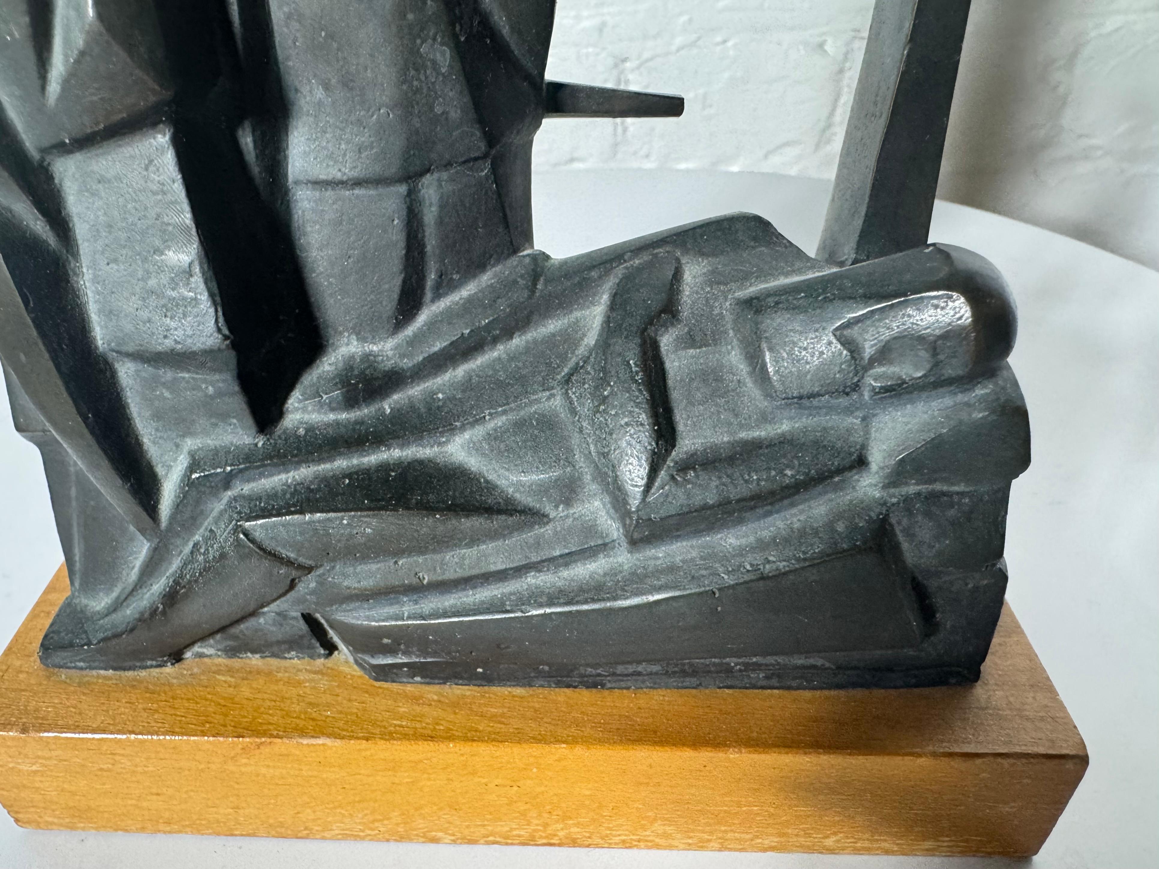 Mid-Century moderno Scultura in bronzo stilizzata, moderna e brutalista, 