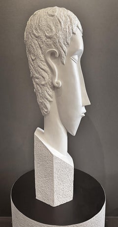 Stylized Modigliani Inspired Abstract Head Bust Sculpture in Fiberglass