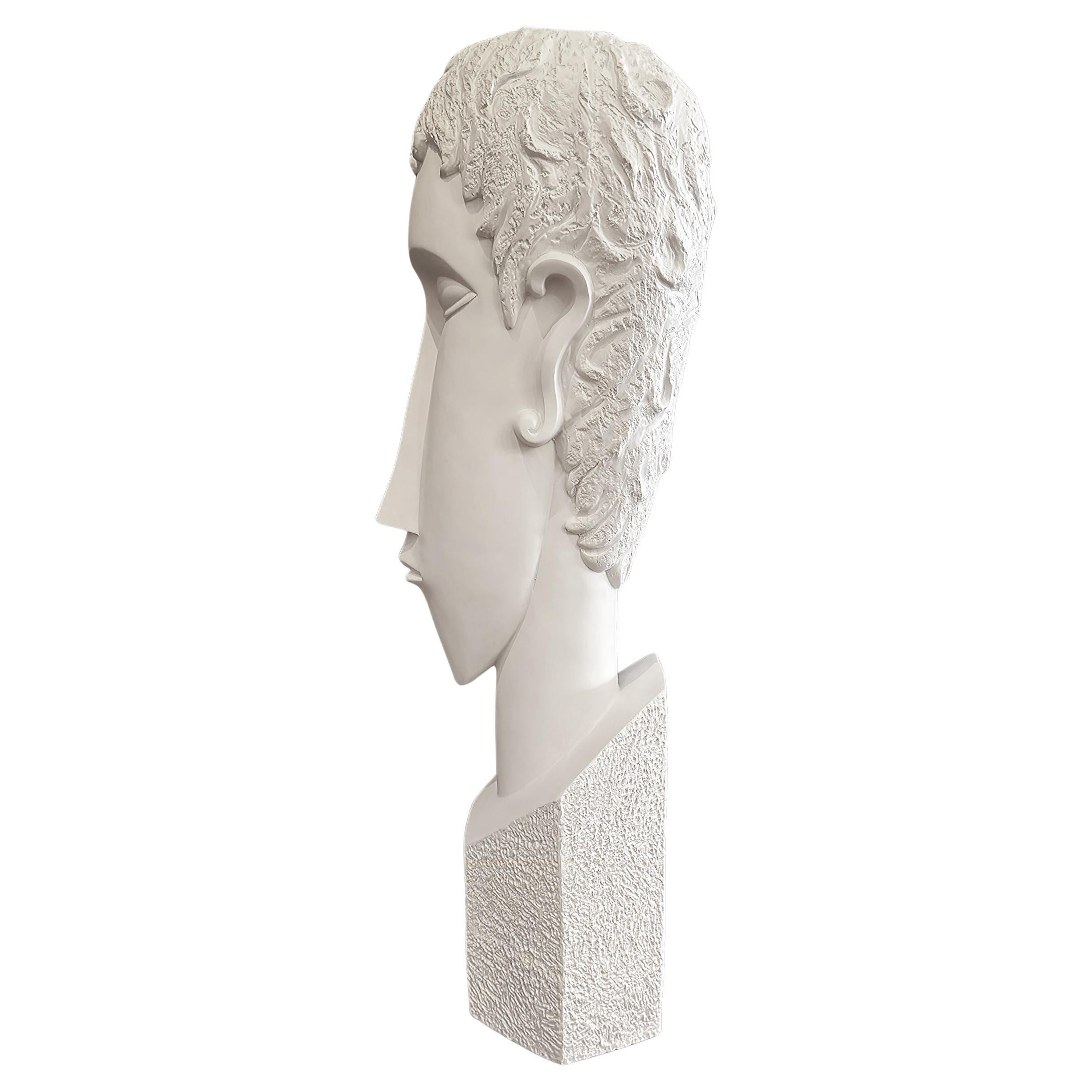 Stylized Modigliani Inspired Abstract Head Bust Sculpture in Fiberglass