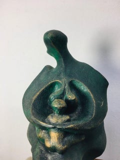 Stylized " Mother and Child " Bronzed Ceramic Sculpture